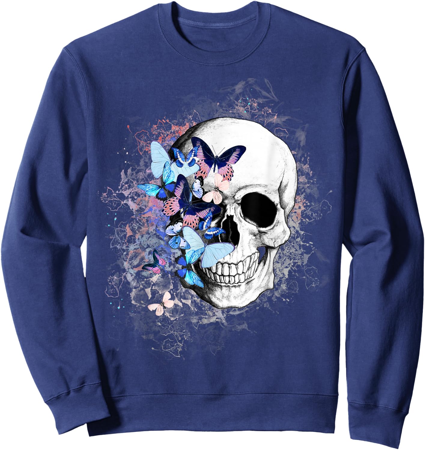 Skull with colorful butterflies, anatomy art Sweatshirt - Sweatshirt | Navy