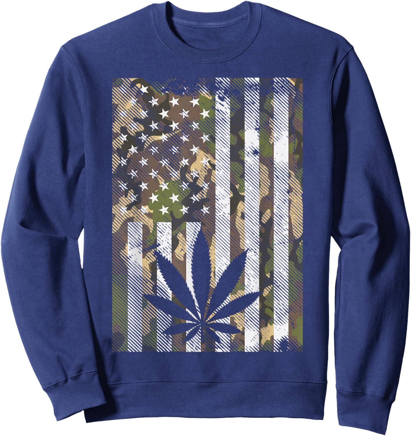 Camo American Flag Weed Cannabis Marijuana 420 Stoner Gift Sweatshirt - Sweatshirt | Navy