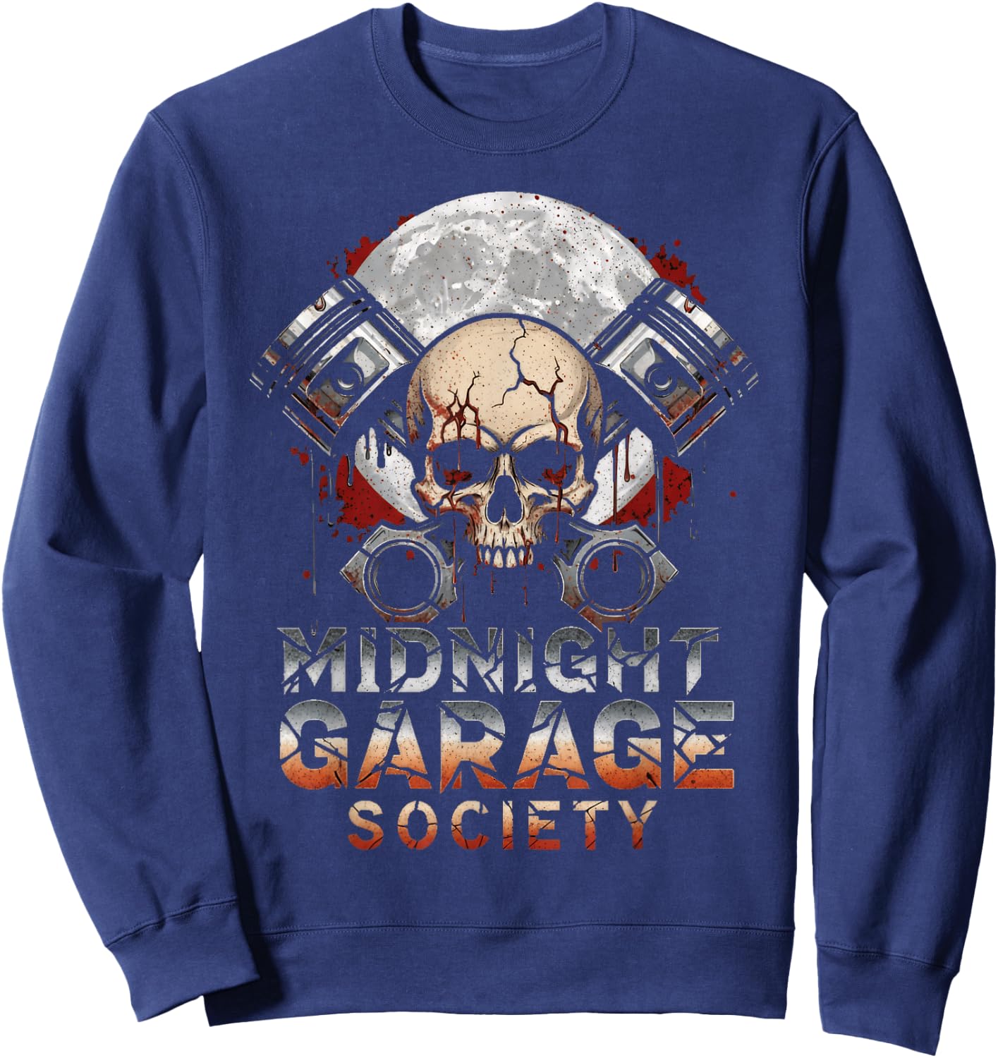 Midnight Garage Society Skull Piston Night Builder Mechanic Sweatshirt - Sweatshirt | Navy