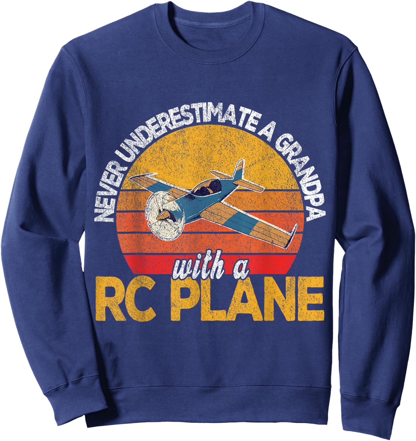 Funny RC Plane Grandpa Model Airplane Pilot Retro Sweatshirt - Sweatshirt | Navy
