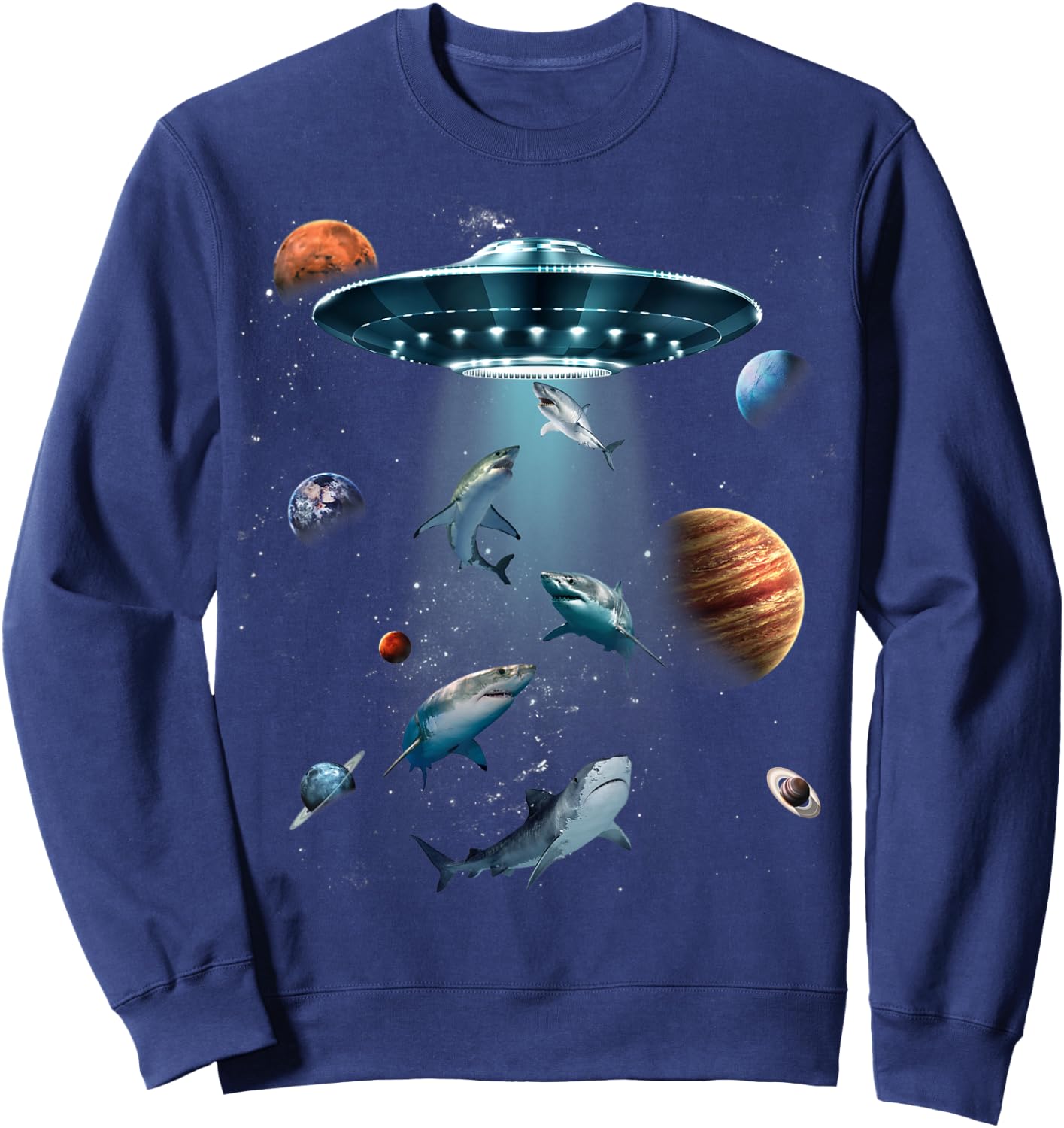 Galaxy Fish shark Space UFO Alien Stars Sea Ocean Sharks Sweatshirt - Sweatshirt | Navy