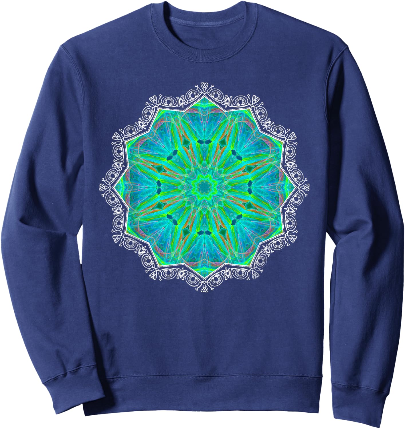 Green Kaleidoscope-art Mandala Geometry Gaia Yoga Mantra Sweatshirt - Sweatshirt | Navy