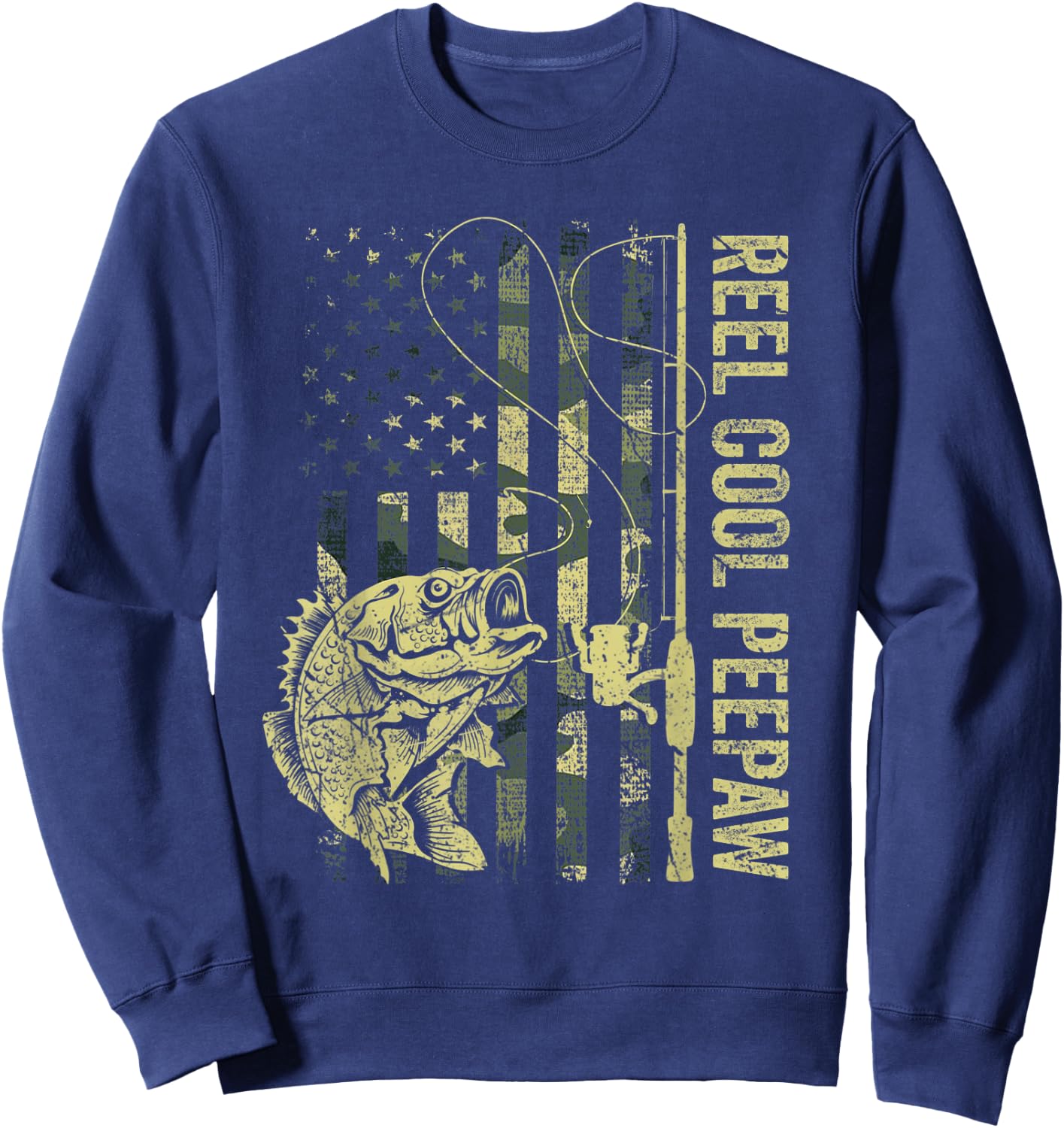 Reel Cool Peepaw Camouflage American Flag Fathers Day Sweatshirt - Sweatshirt | Navy