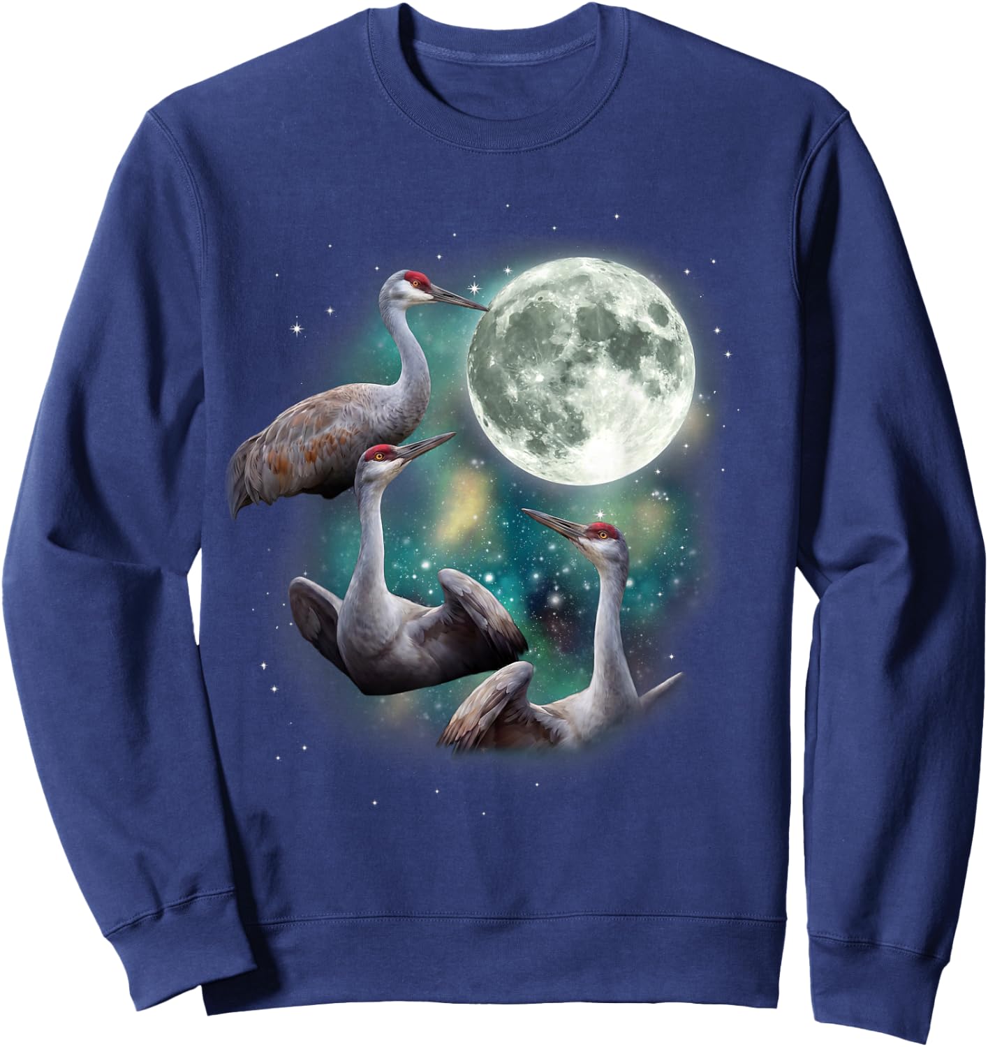 Three Crane Moon | Funny Sandhill Crane Bird Meme Sweatshirt - Sweatshirt | Navy