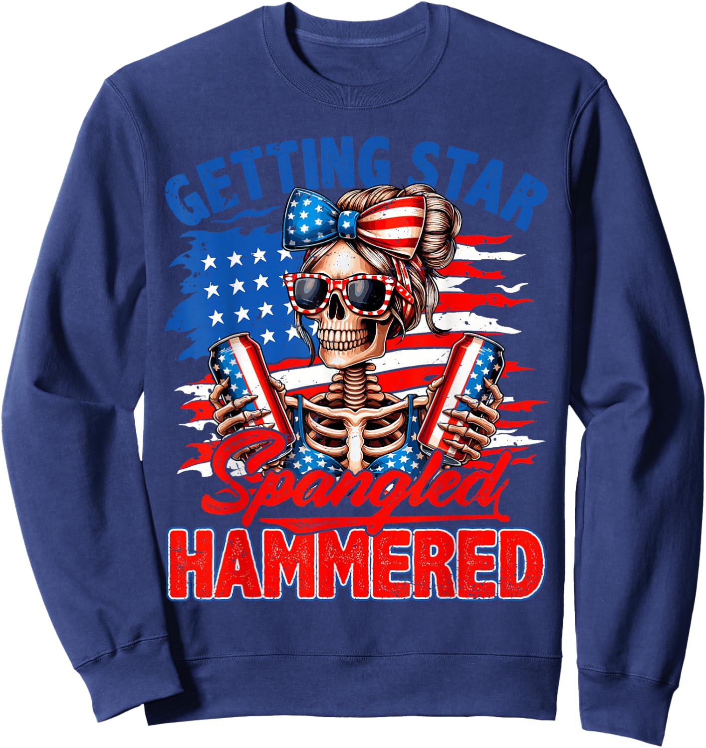Getting Star Spangled Hammered 4th Of July Messy Bun Women Sweatshirt - Sweatshirt | Navy