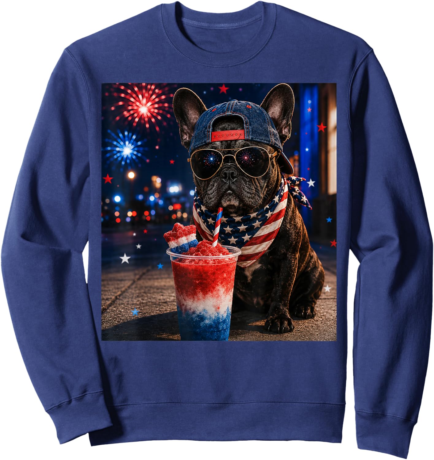 4th of July French Bulldog Red White Blue Slushie Sweatshirt - Sweatshirt | Navy