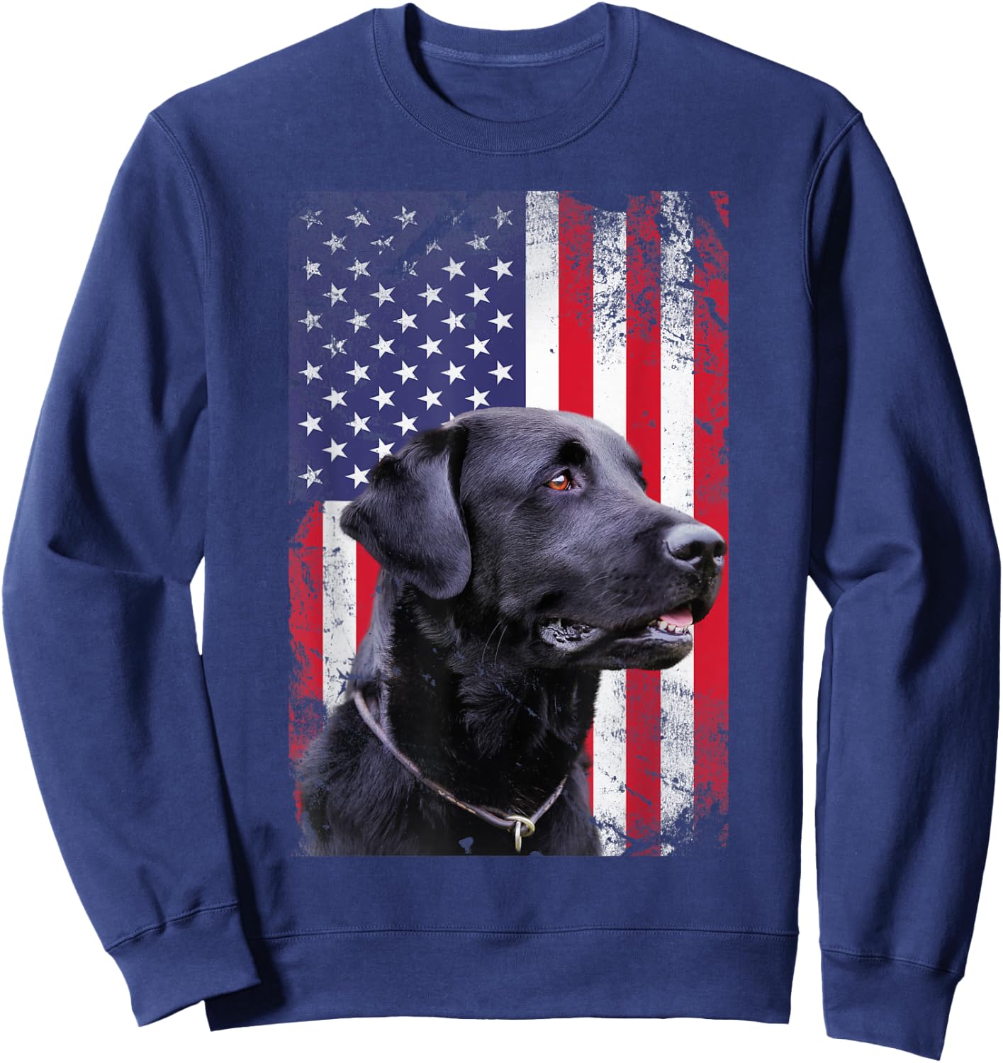 Black Labrador Dog USA Vintage American Flag Sweatshirt - Sweatshirt | Navy