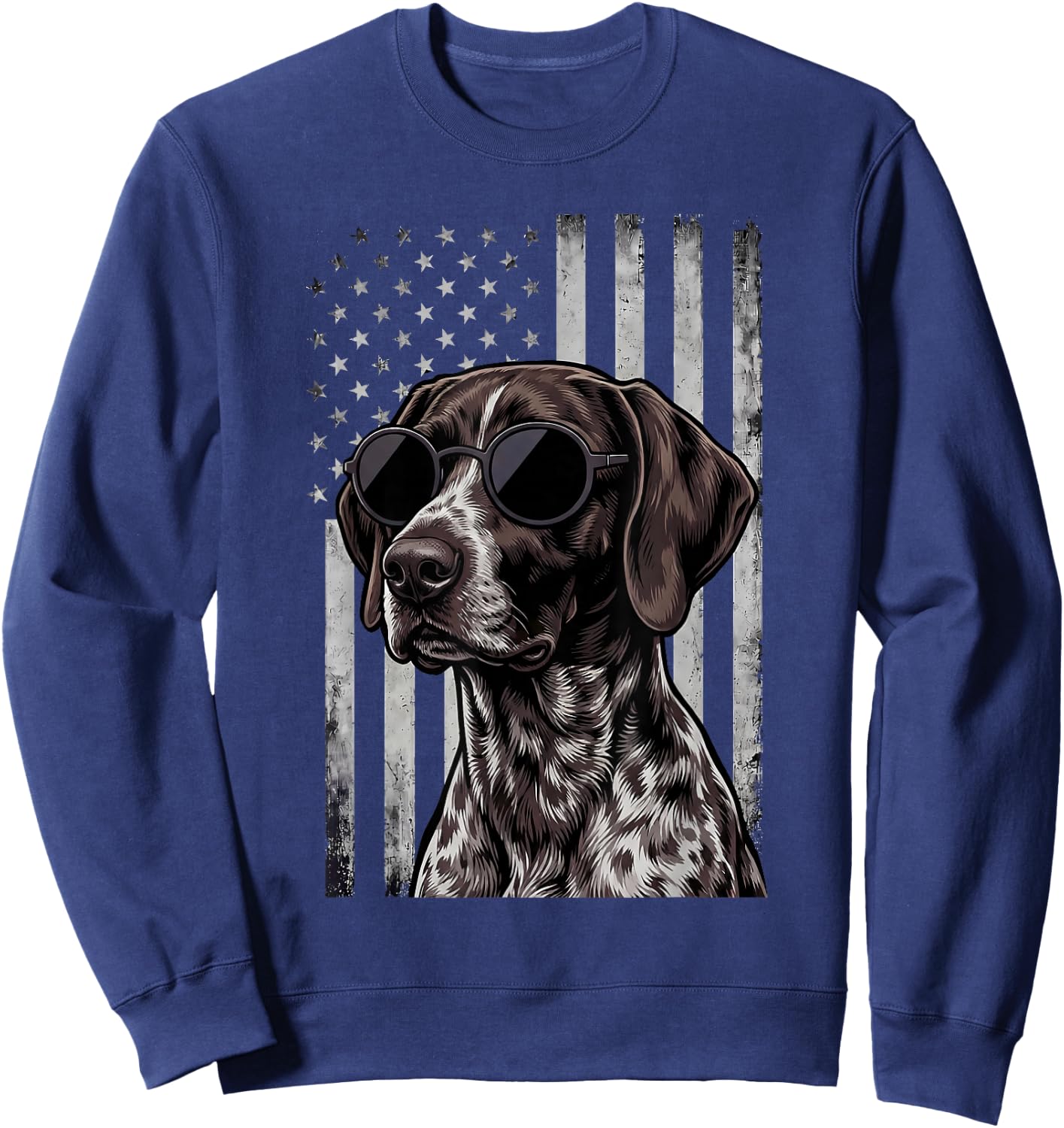 German Shorthaired Pointer American Flag GSP 4th of July Sweatshirt - Sweatshirt | Navy