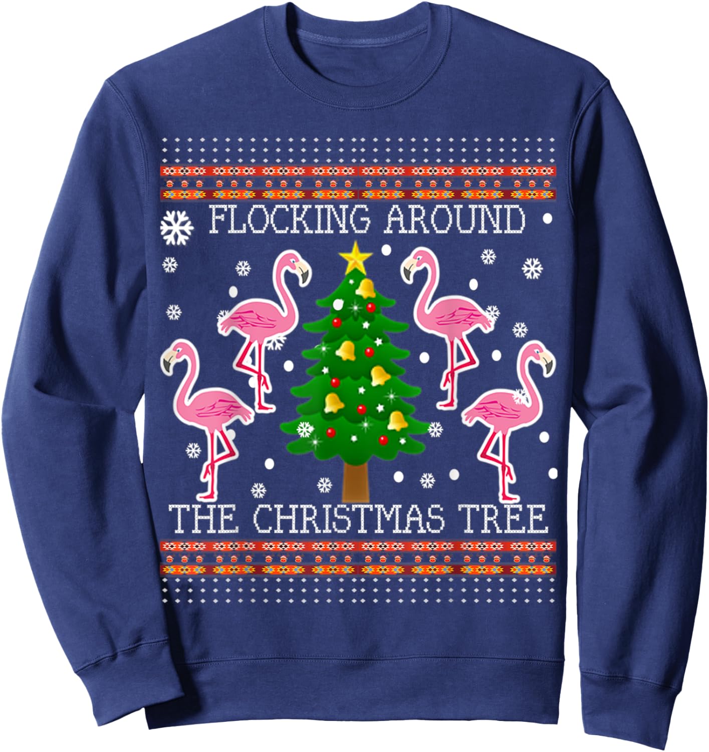 Funny Flamingo Christmas Tree Shirt-Flocking Around Sweatshirt - Sweatshirt | Navy