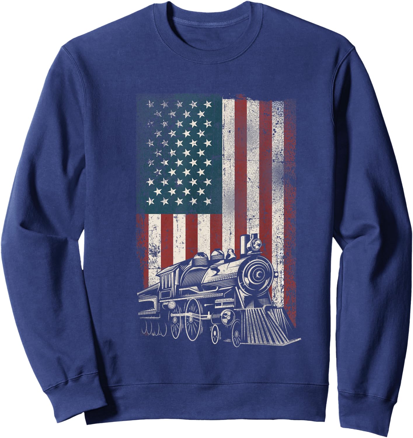 Steam Train Driver Trainspotting Locomotive American Flag Sweatshirt - Sweatshirt | Navy
