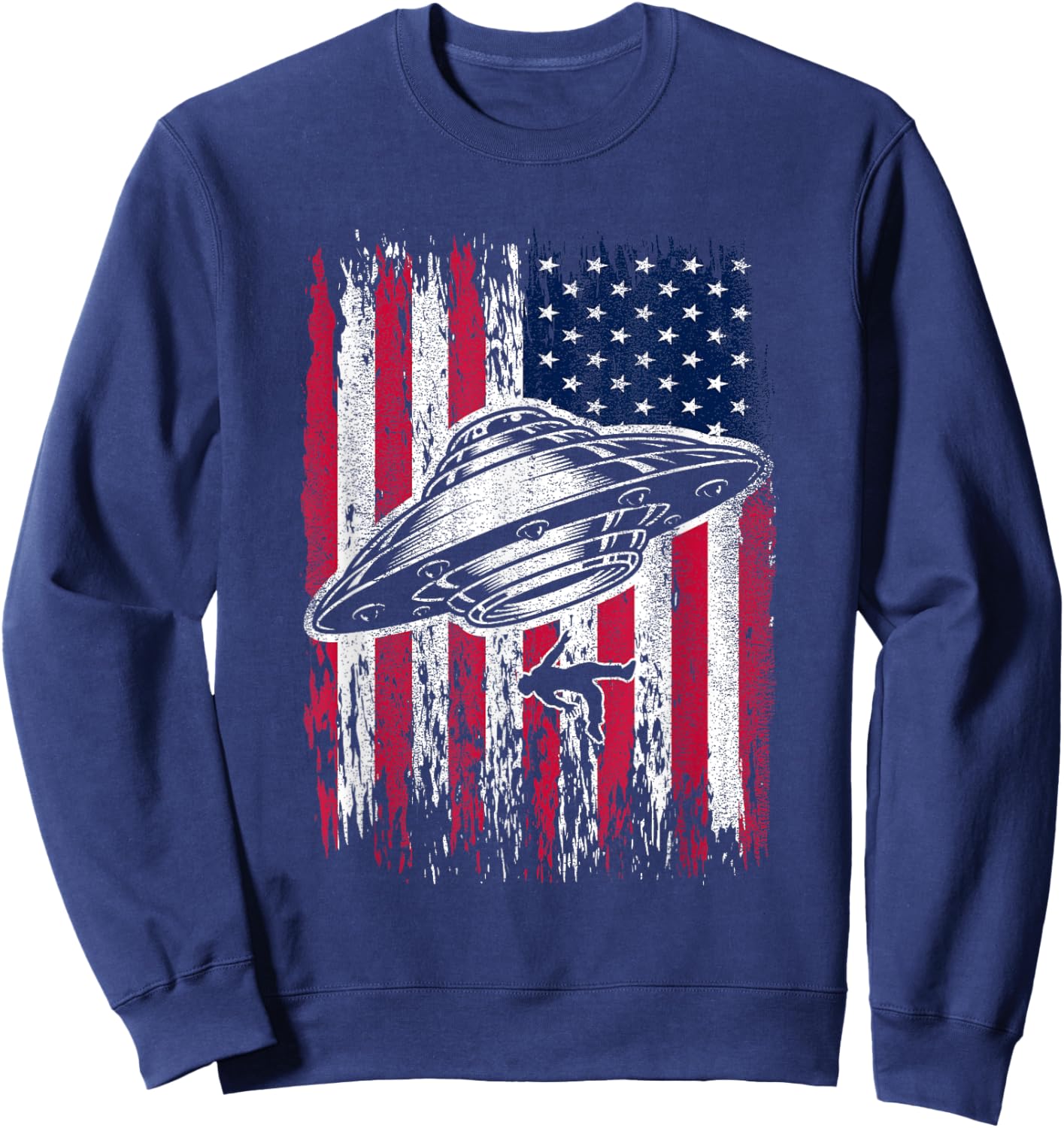 UFO Alien Abduction 4th Of July Gift USA Flag Alien Sweatshirt - Sweatshirt | Navy
