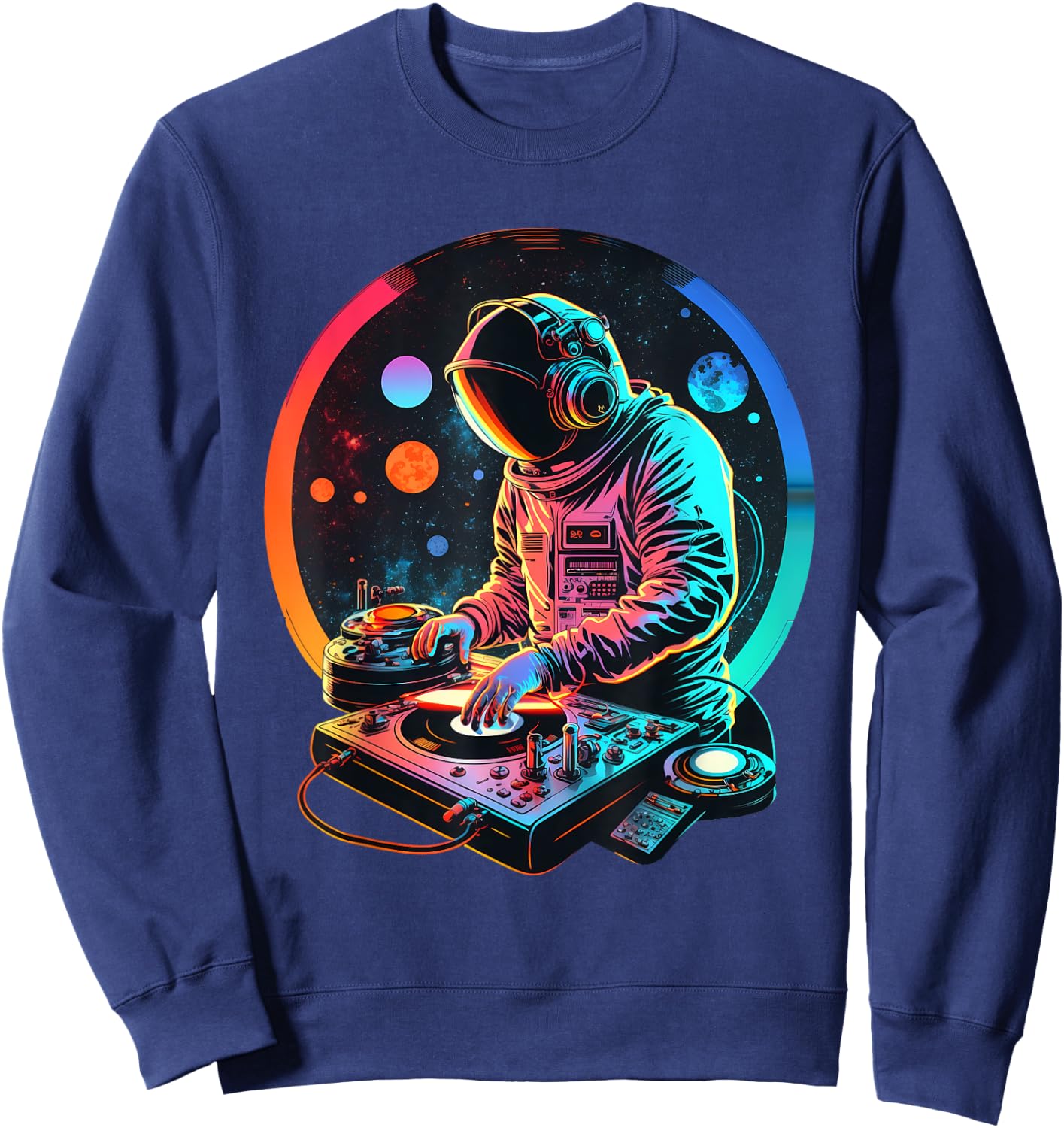 Retro Astronaut DJ, DJing in Space, EDM cool Graphic Sweatshirt - Sweatshirt | Navy