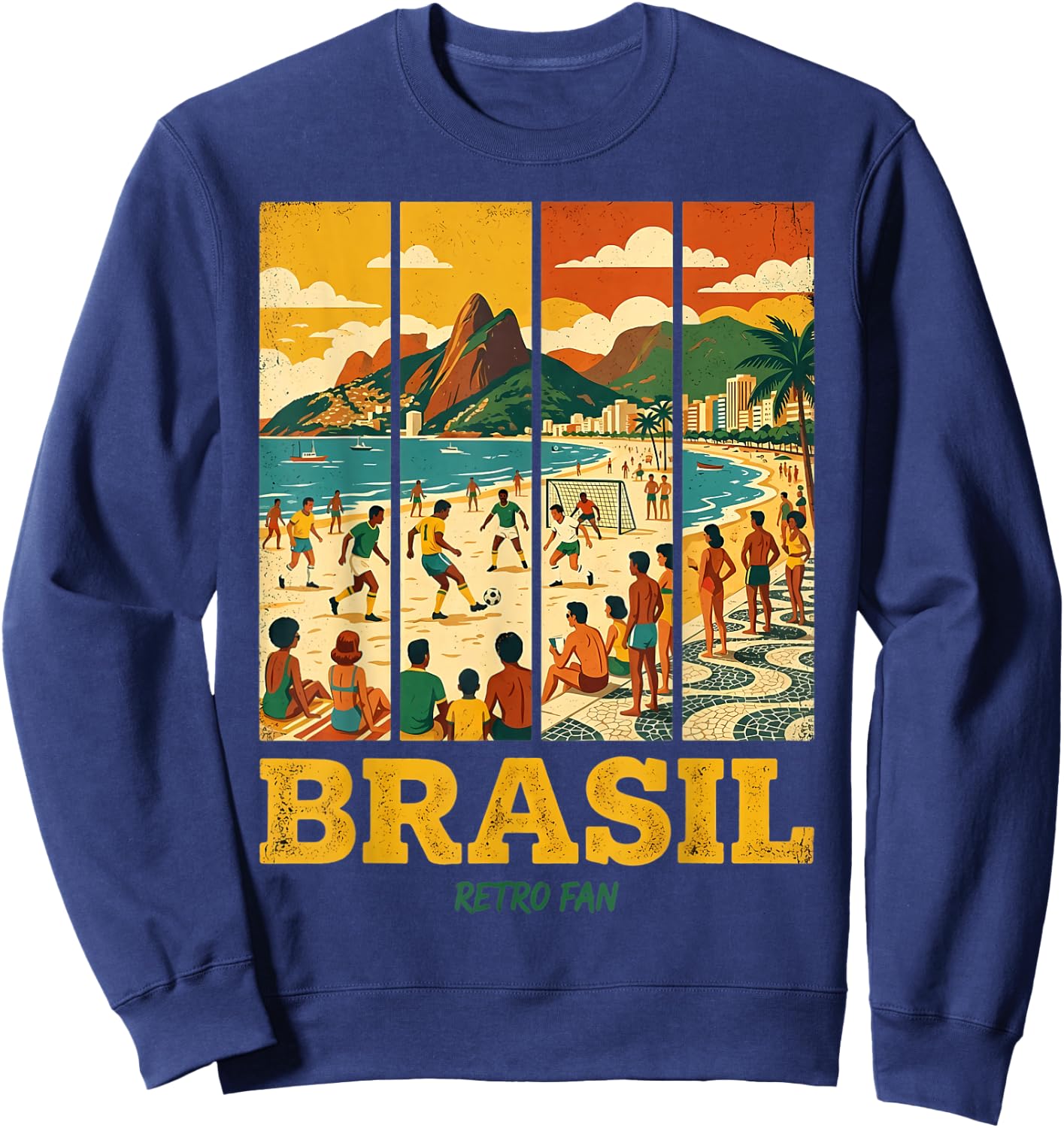 Vintage Brasil Beach Futebol Retro Fan Rio Graphic Sweatshirt - Sweatshirt | Navy