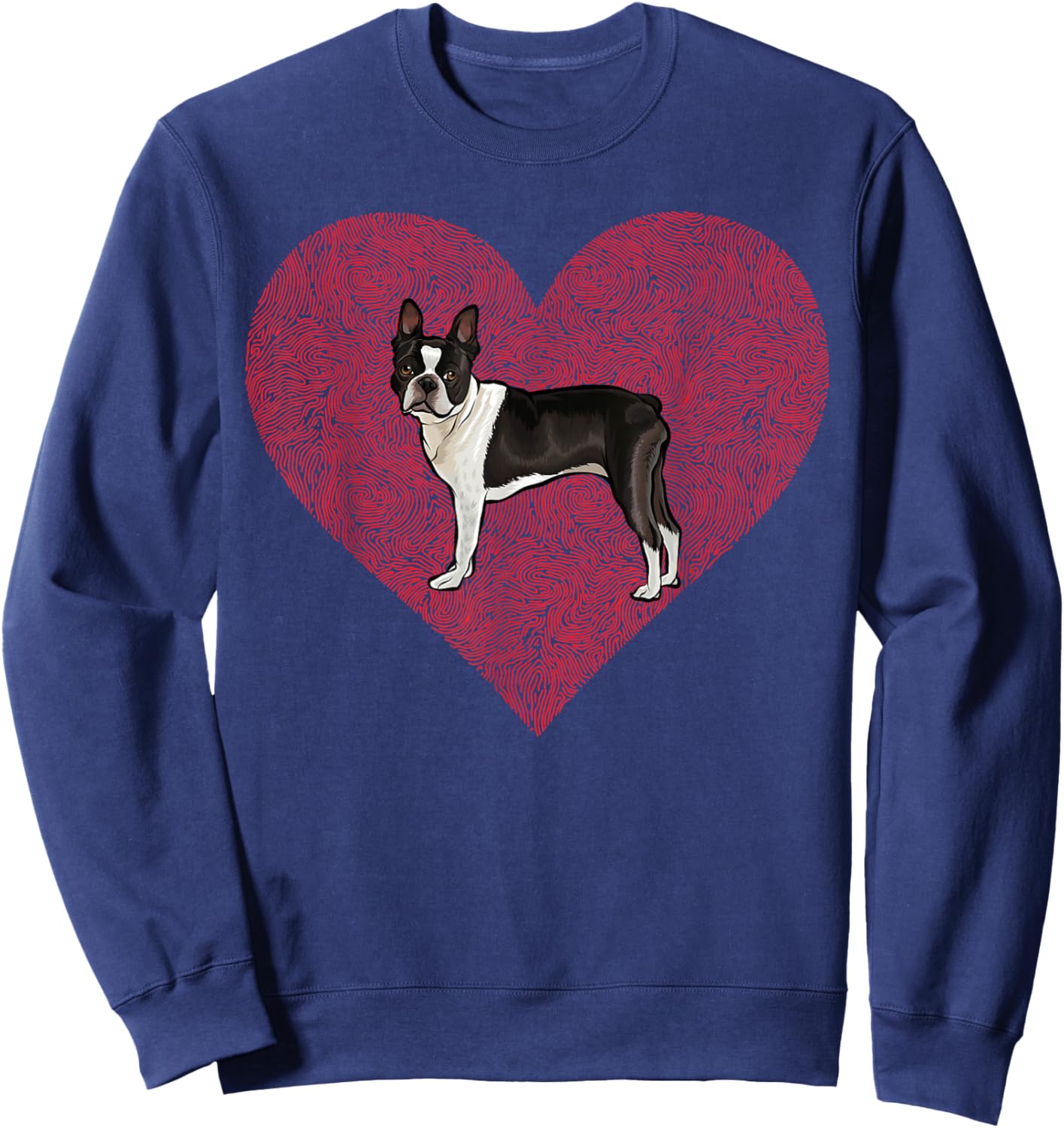 Boston Terrier Valentines Day Dog Love Fingerprint Sweatshirt - Sweatshirt | Navy