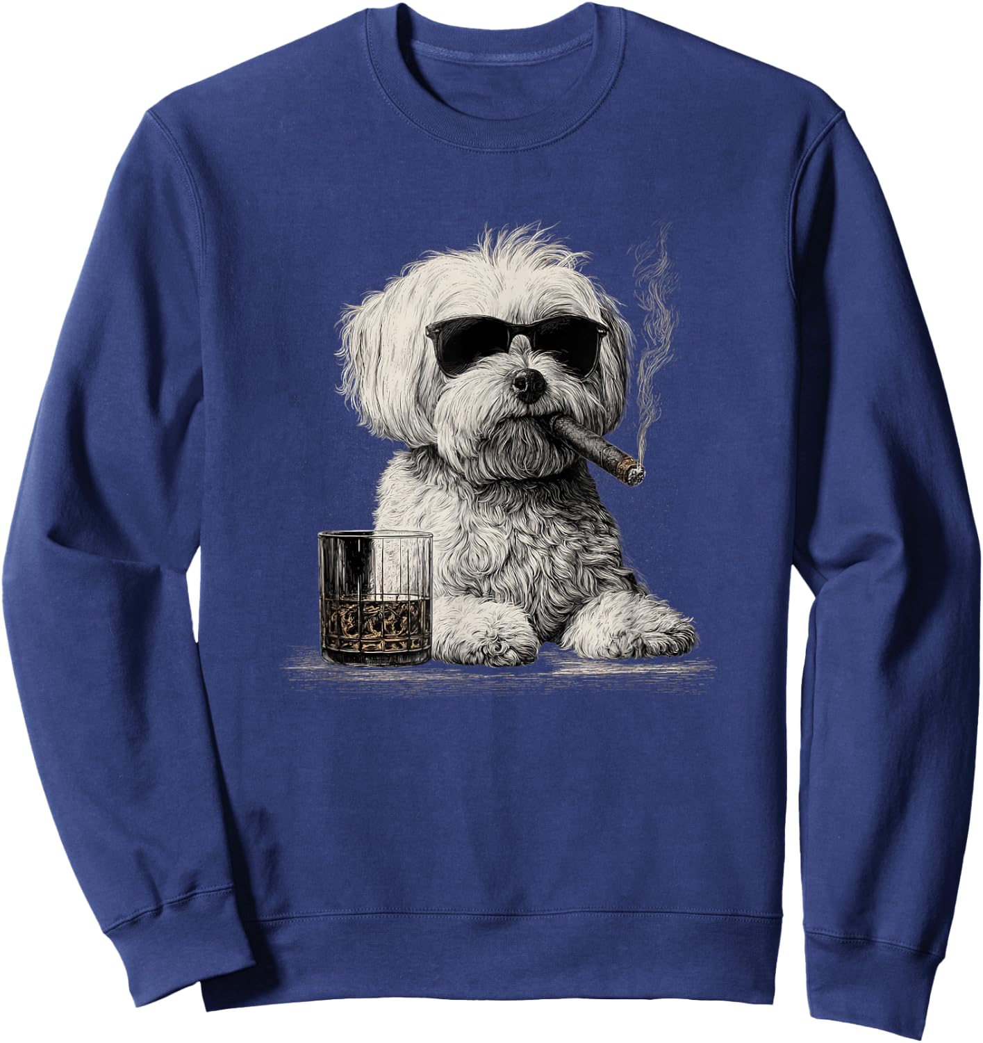Vintage Smoking Maltese Funny Dog Father's Day Sweatshirt - Sweatshirt | Navy