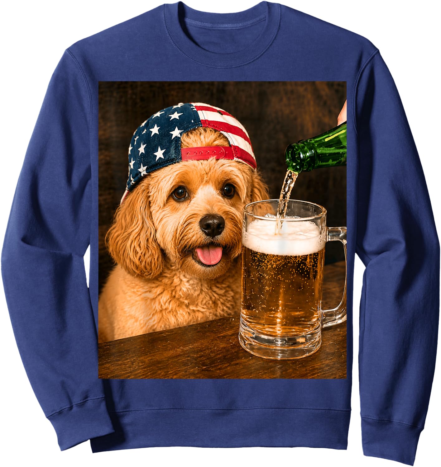 Funny Cavapoo Drinking Beer Meme Sweatshirt - Sweatshirt | Navy