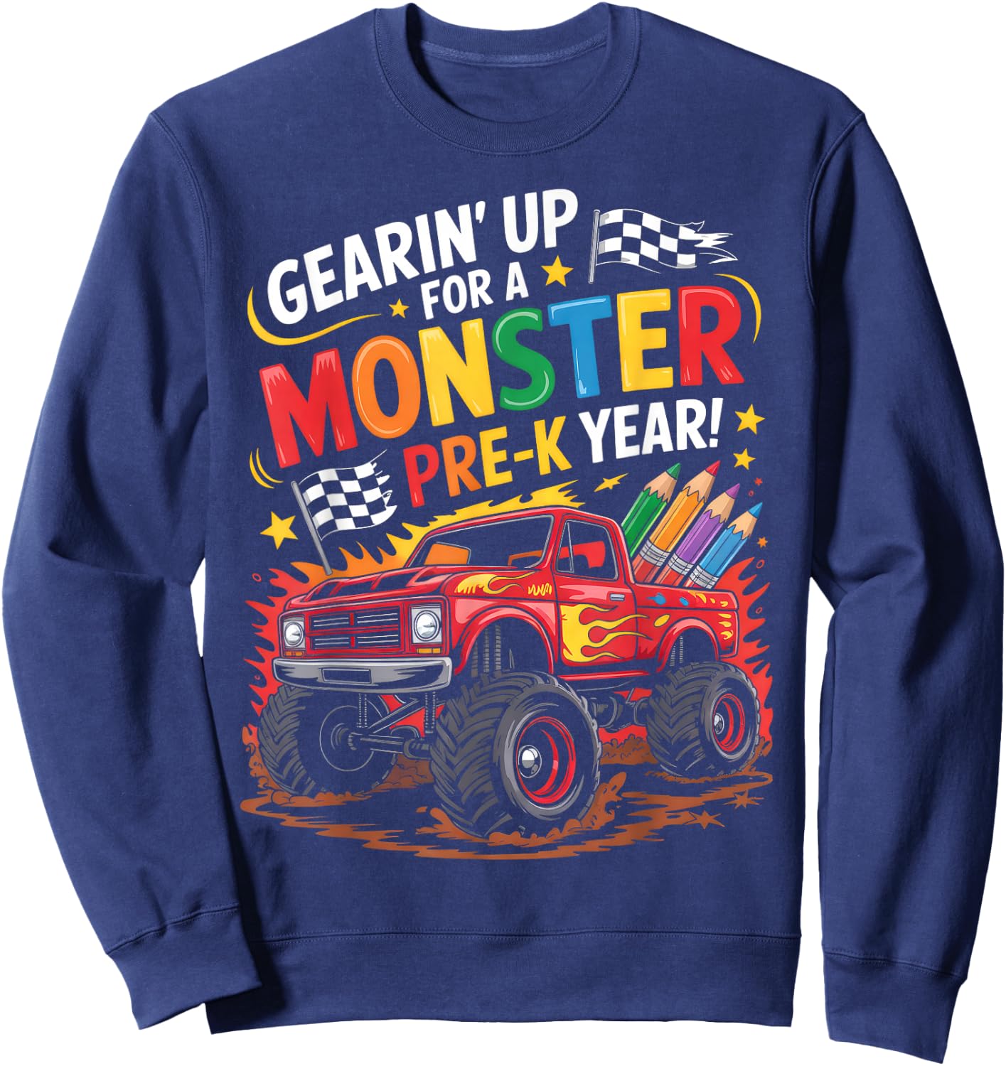Back to School Preschool Pre-K Monster Truck First Day Boys Sweatshirt - Sweatshirt | Navy