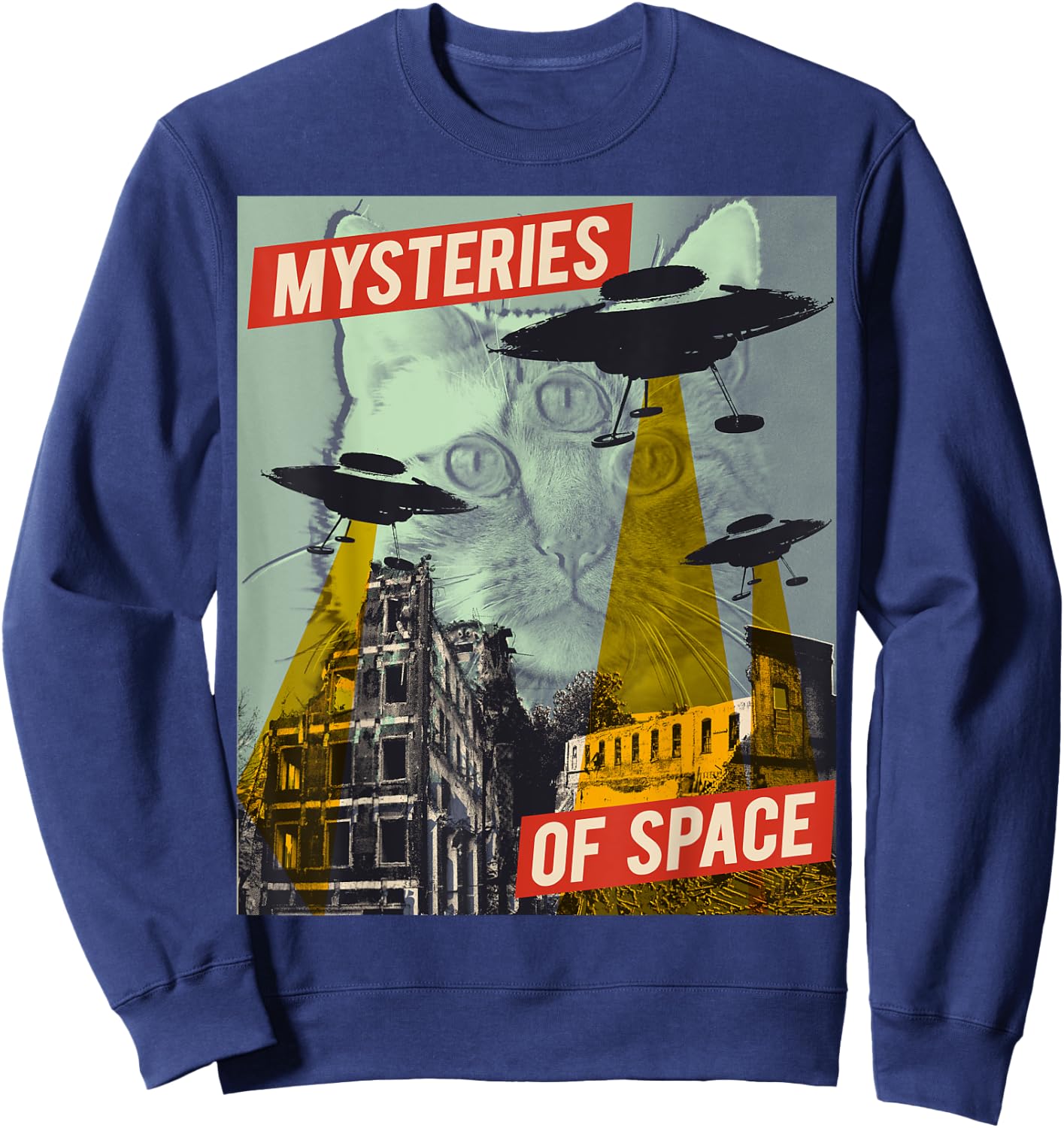 Cat Ufo Flying Saucer Invasion Science Fiction Abduction Kid Sweatshirt - Sweatshirt | Navy