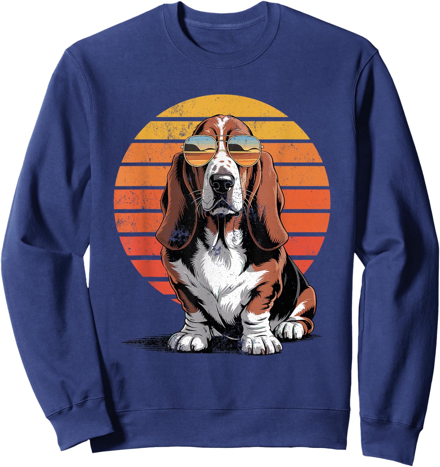 Cool Retro Basset Hound Dog Mom Dad Vintage Pet Lovers Sweatshirt - Sweatshirt | Navy