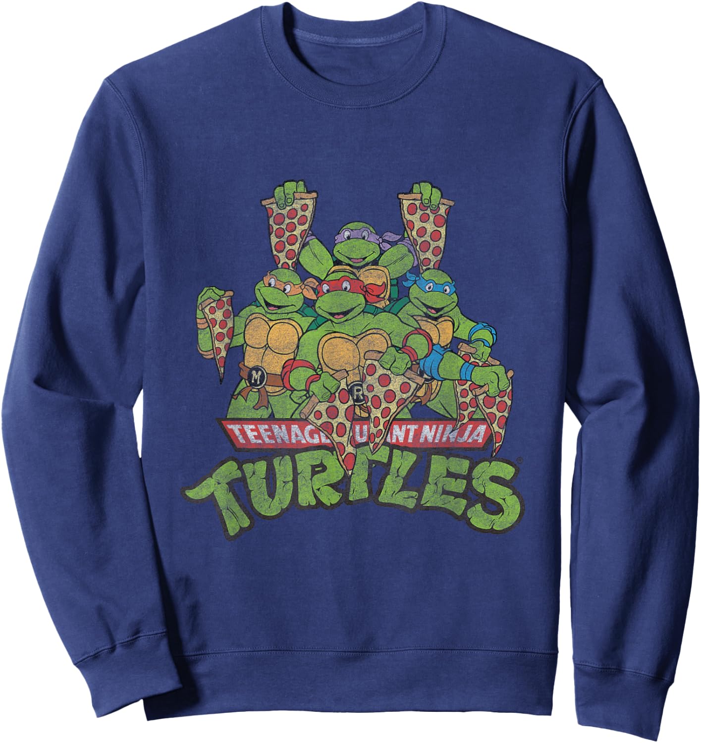 TMNT Ninja Turtles All Characters With Pizzas Sweatshirt - Sweatshirt | Navy