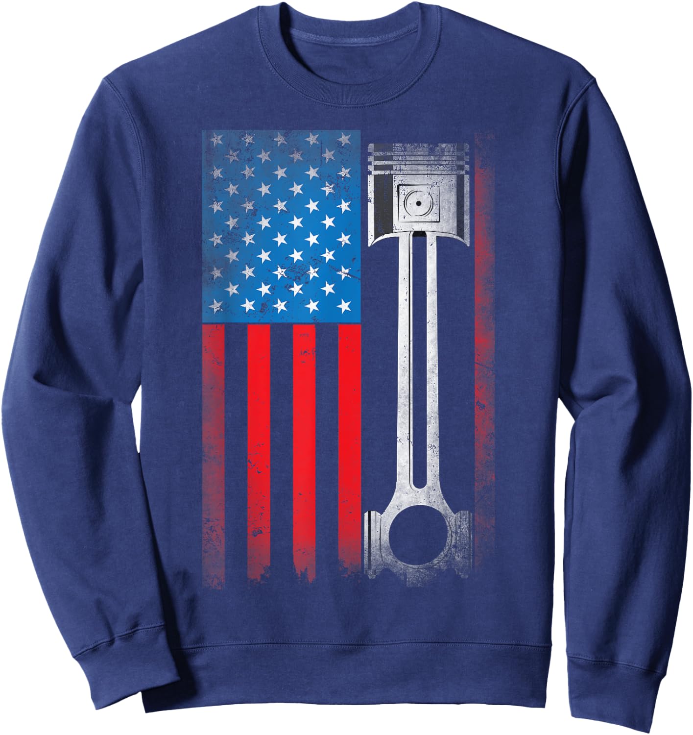 Horsepower Vintage Auto USA US American Flag Piston Racing Sweatshirt - Sweatshirt | Navy