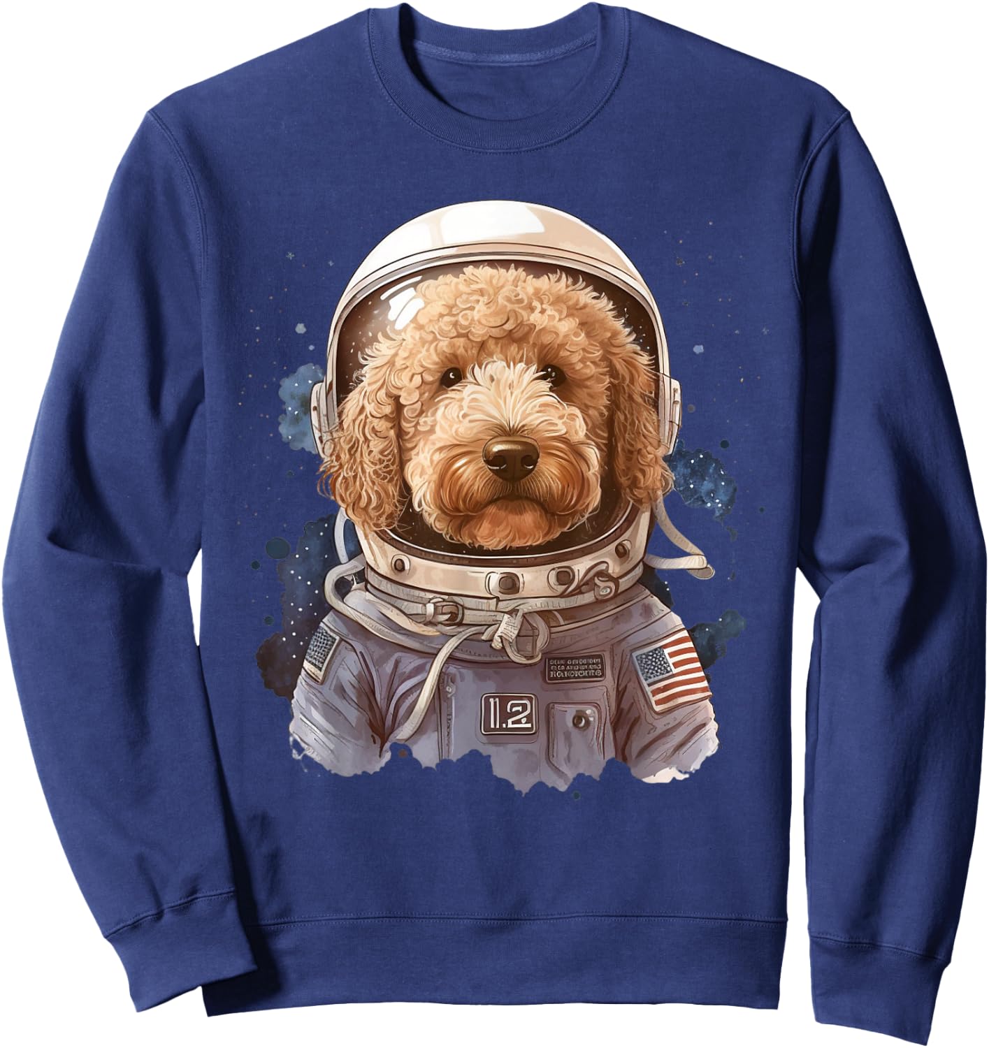 Goldendoodle Astronaut In The Space Cool Graphic Doodle Dog Sweatshirt - Sweatshirt | Navy