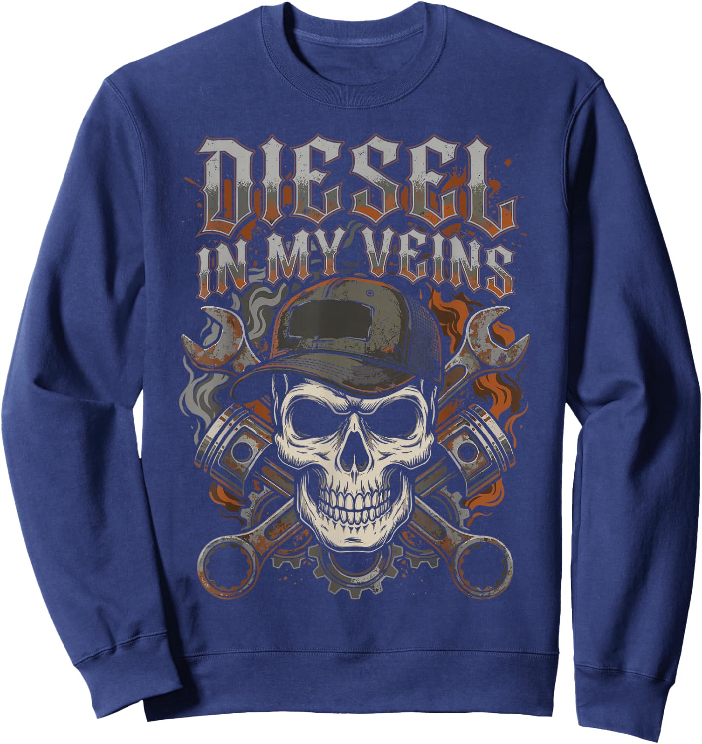 Diesel in My Veins Skull Mechanic Semi Truck Driver Trucker Sweatshirt - Sweatshirt | Navy
