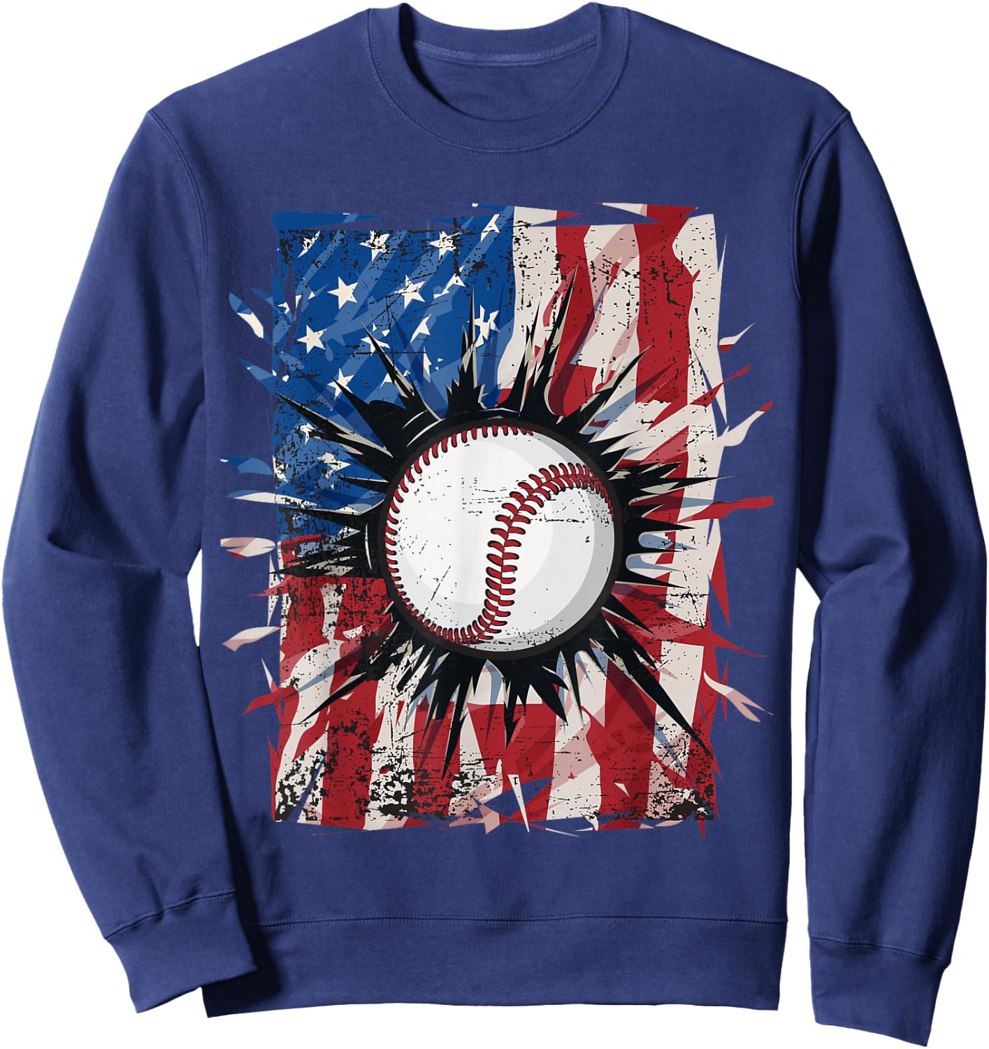 Patriotic Baseball 4th of July Men USA American Flag Boys Sweatshirt - Sweatshirt | Navy