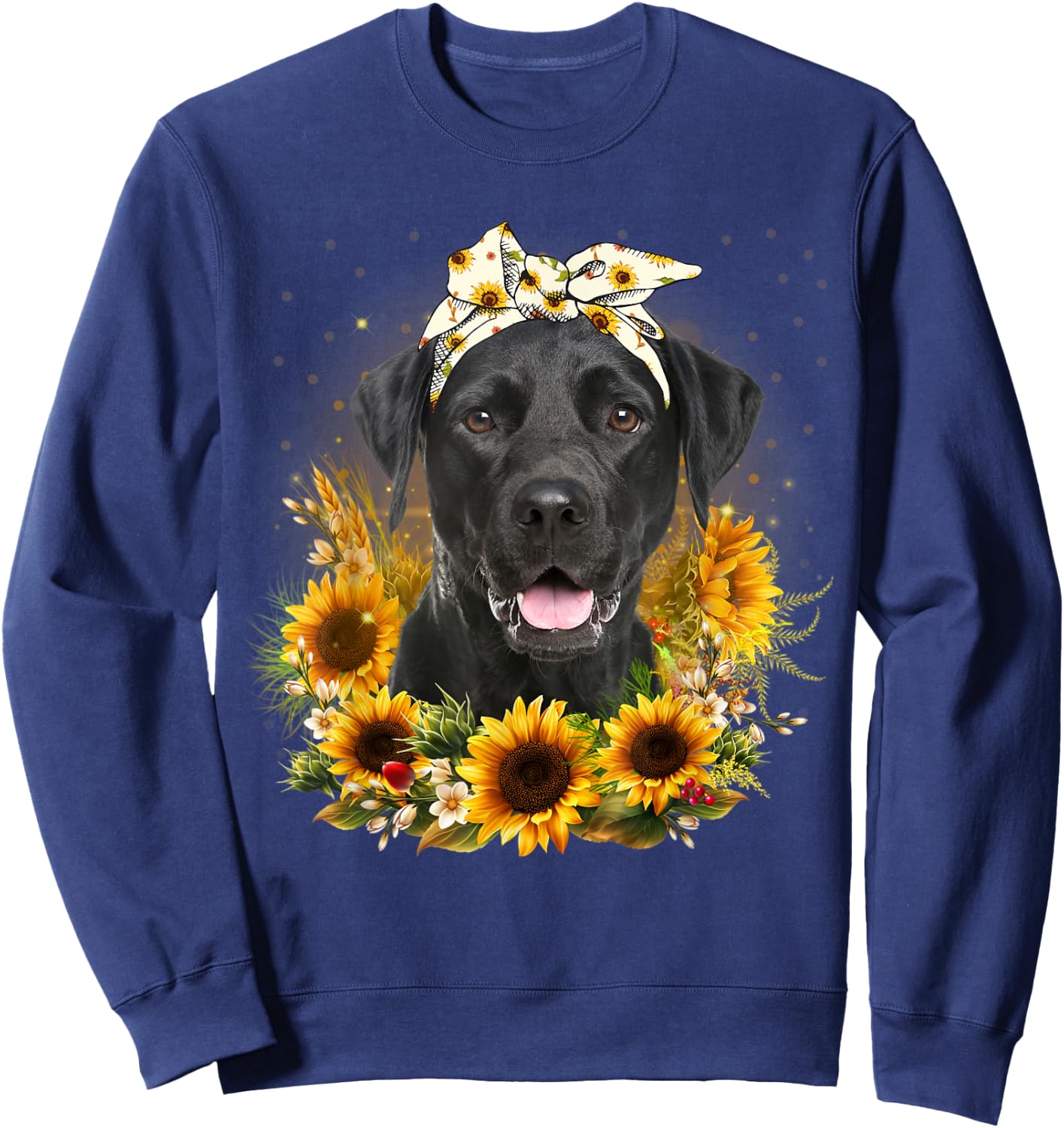 Sunflower Black Labrador Dog Mothers Day Sweatshirt - Sweatshirt | Navy