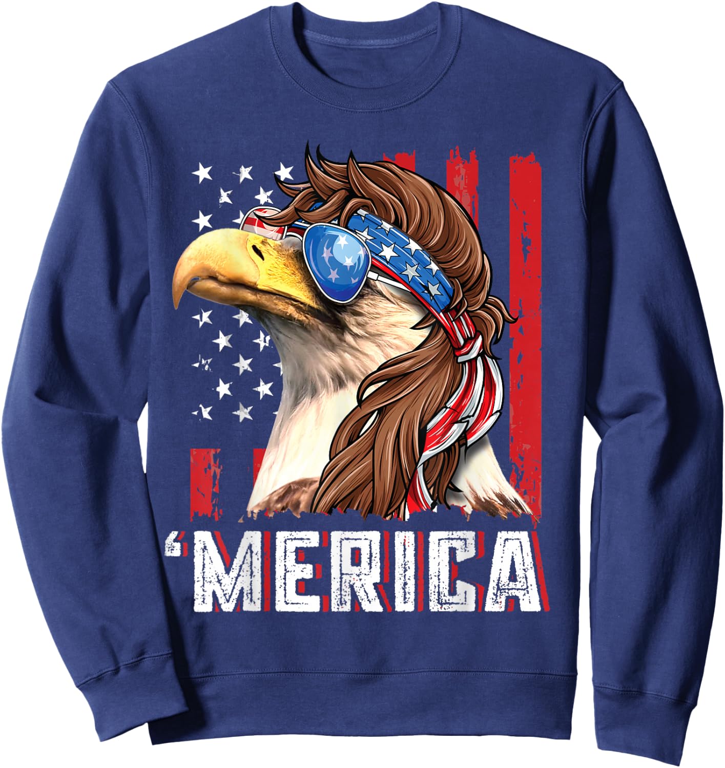 Patriotic Bald Eagle Mullet Merica USA Flag 4th of July Sweatshirt - Sweatshirt | Navy