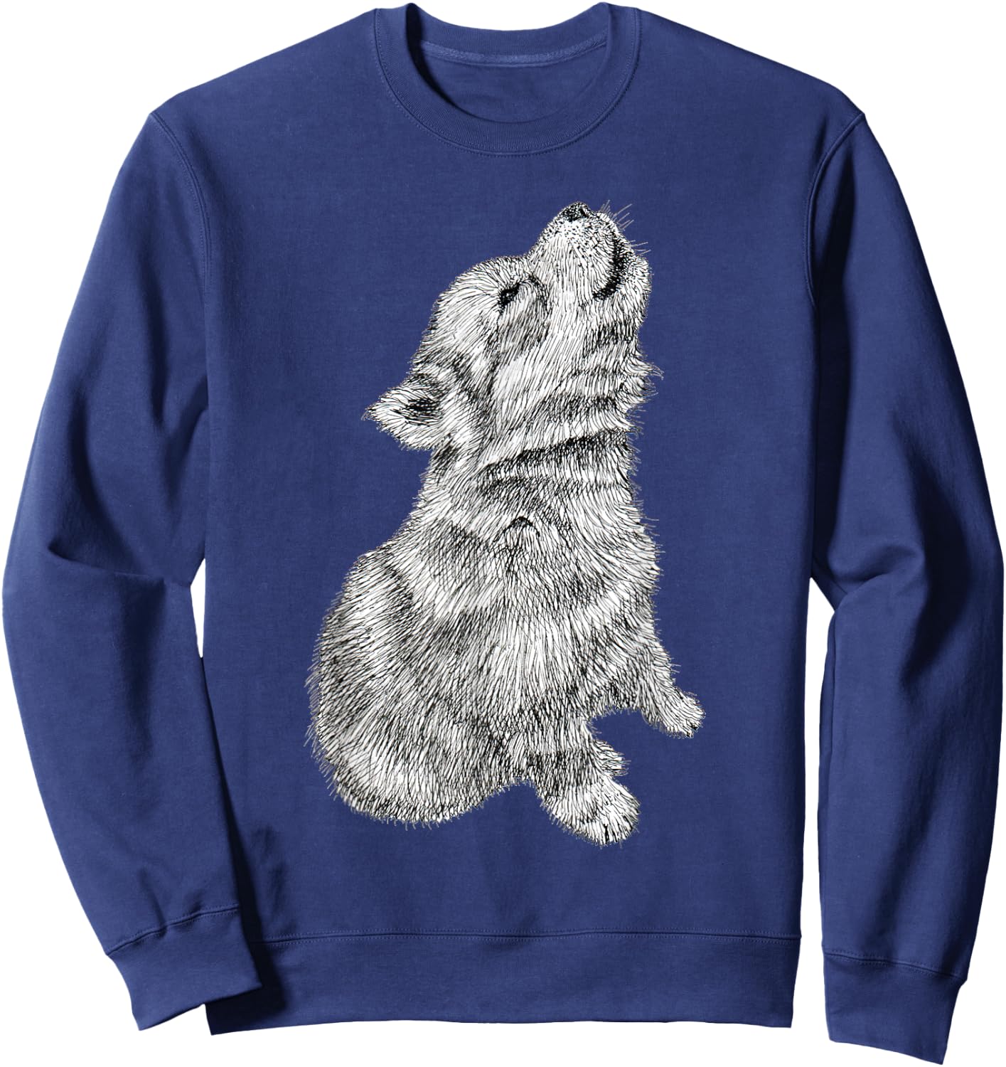 Cute Baby Howling Wolf Cub Sketch Sweatshirt - Sweatshirt | Navy