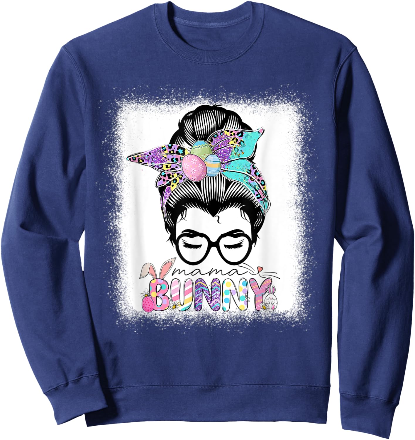 Mama Bunny Messy Bun Easter Day Mom Life Costume Sweatshirt - Sweatshirt | Navy