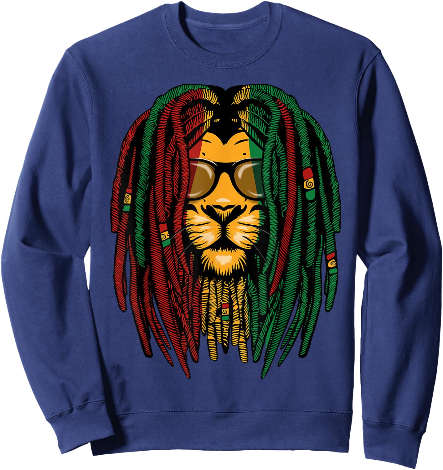 Reggae Lion Dreadlocks Wild Cat Rasta Africa Rastafari Look Sweatshirt - Sweatshirt | Navy