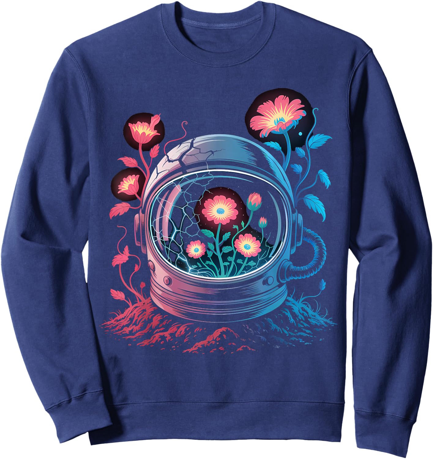 Astronaut Helmet Flowers Space Bloom Art Sweatshirt - Sweatshirt | Navy