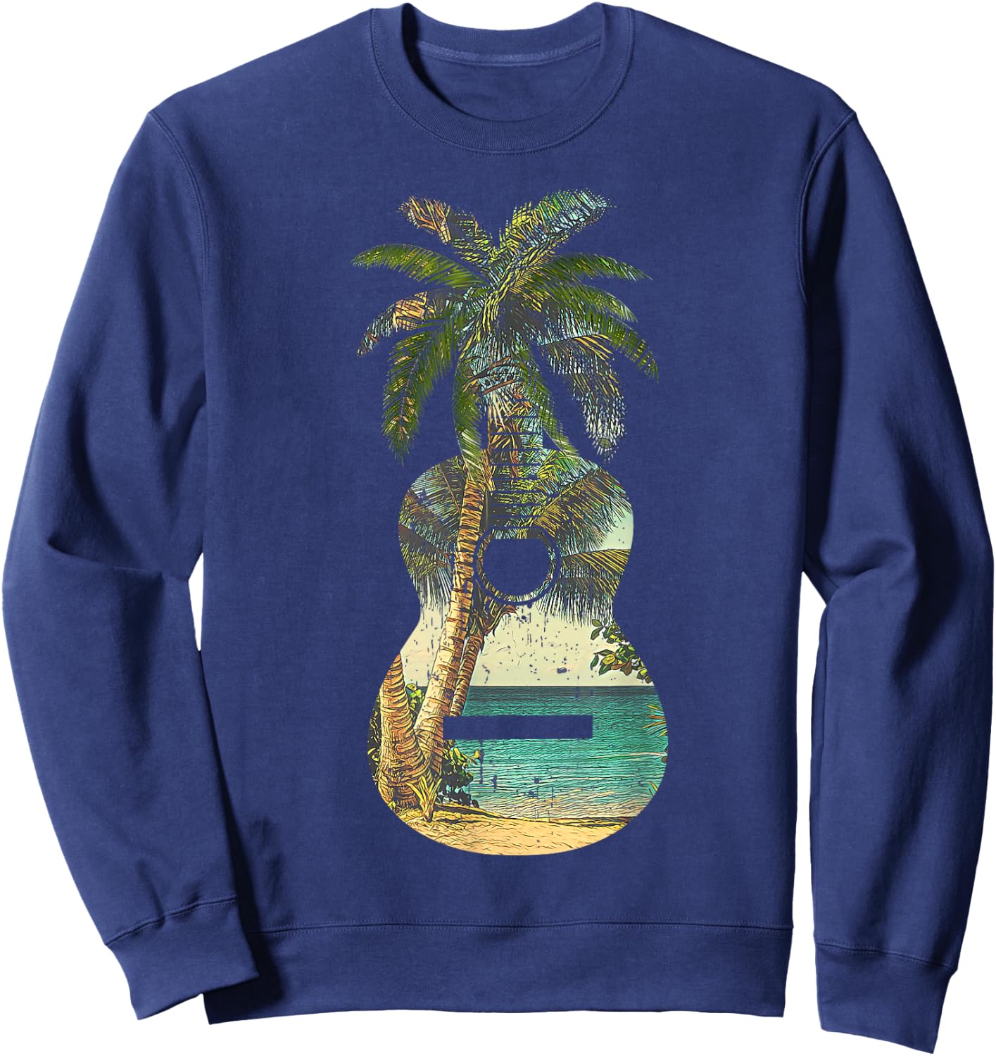 Guitar Lover Beach Palm Trees Vacation Acoustic Music Band Sweatshirt - Sweatshirt | Navy