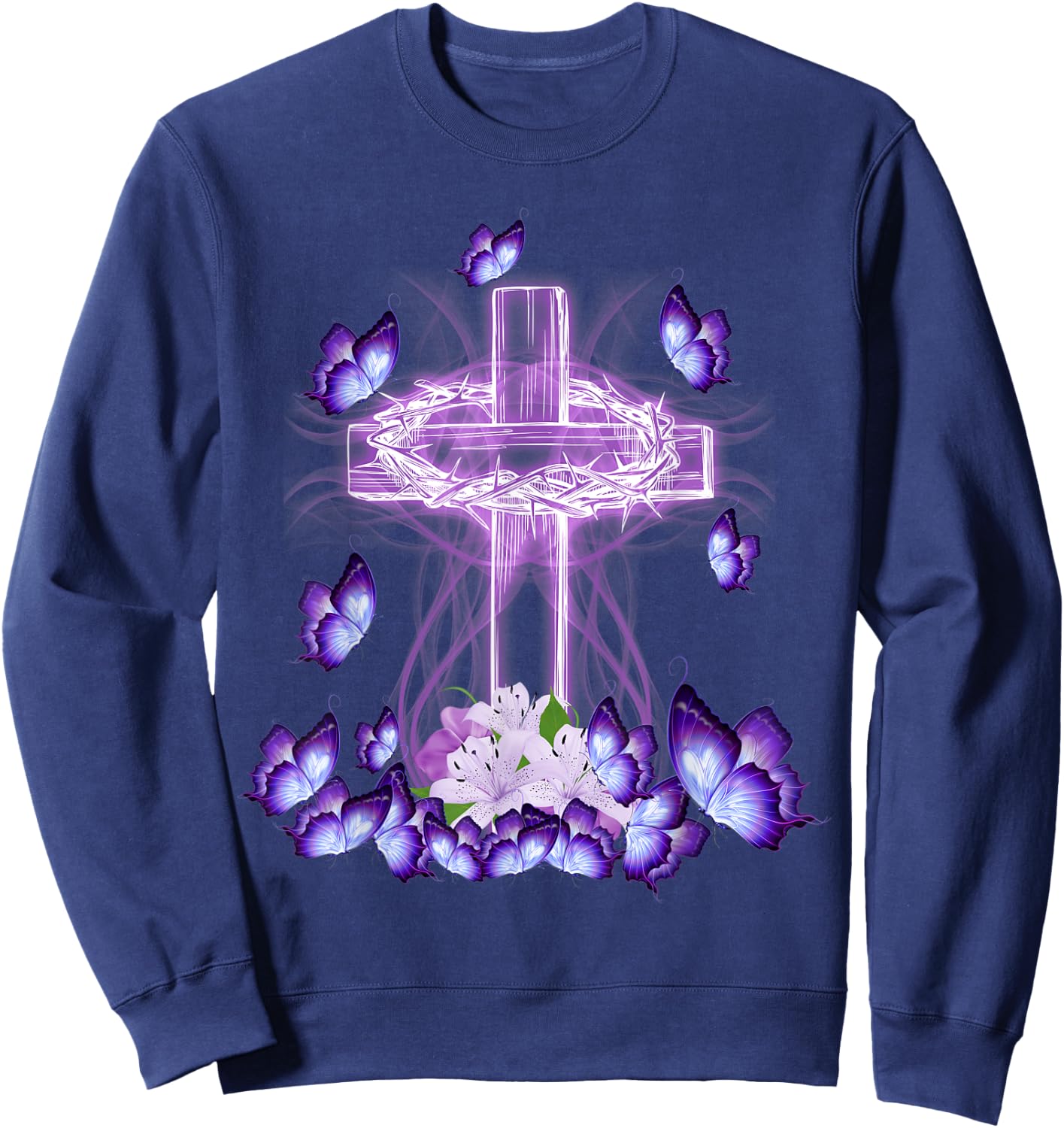 Beautiful Cross And Butterflies for Jesus Lovers Sweatshirt - Sweatshirt | Navy