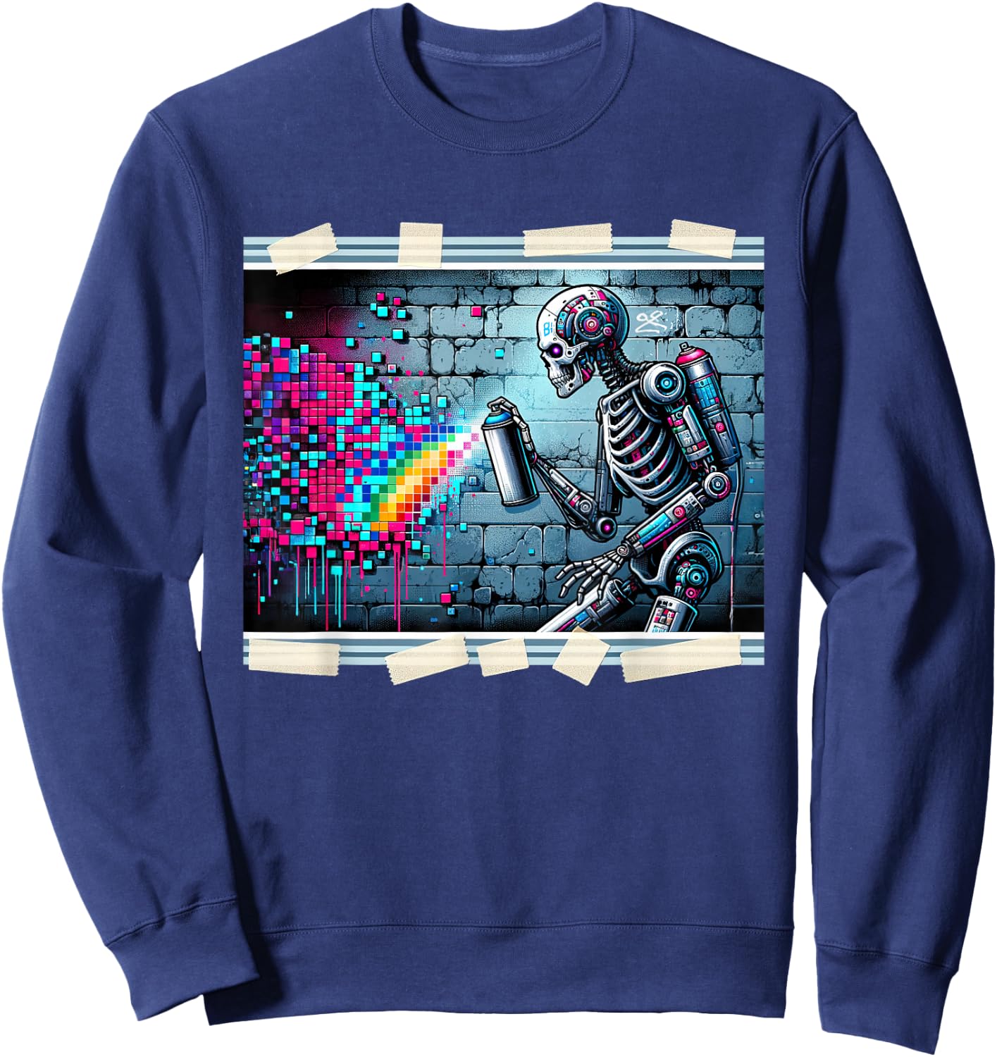 Cyberpunk Graffiti Robotic Skeleton Artist Cyborg Streetwear Sweatshirt - Sweatshirt | Navy
