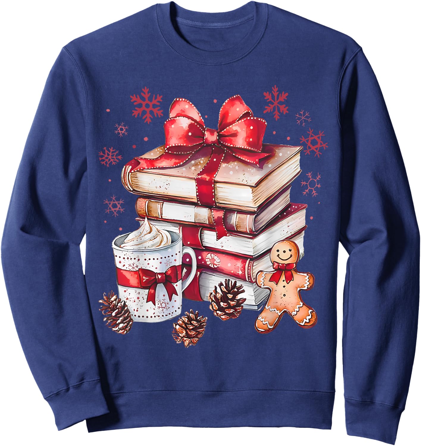 Girly Coquette Gingerbread Books and Hot Cocoa Cozy Season Sweatshirt - Sweatshirt | Navy