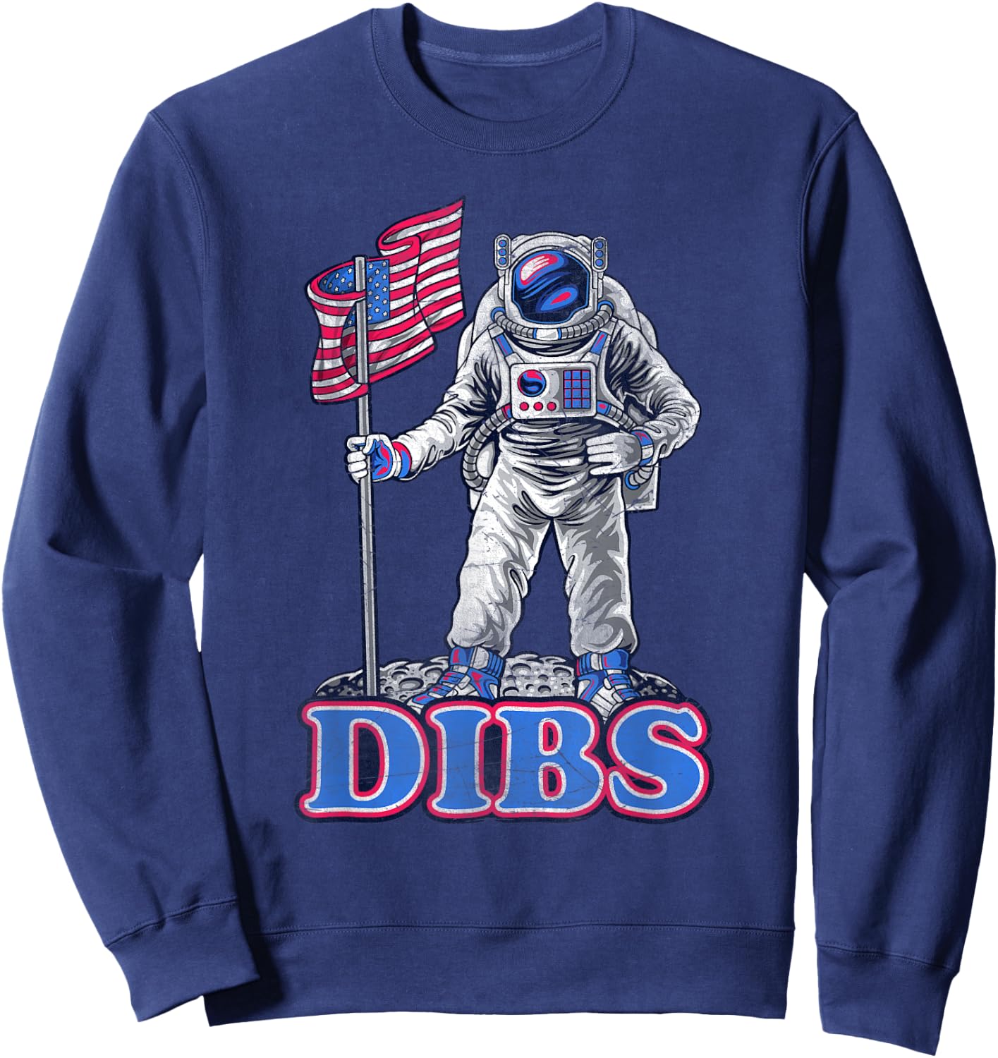 American Flag Astronaut Moon Dibs Red White Blue 4th of July Kids Men Sweatshirt - Sweatshirt | Navy