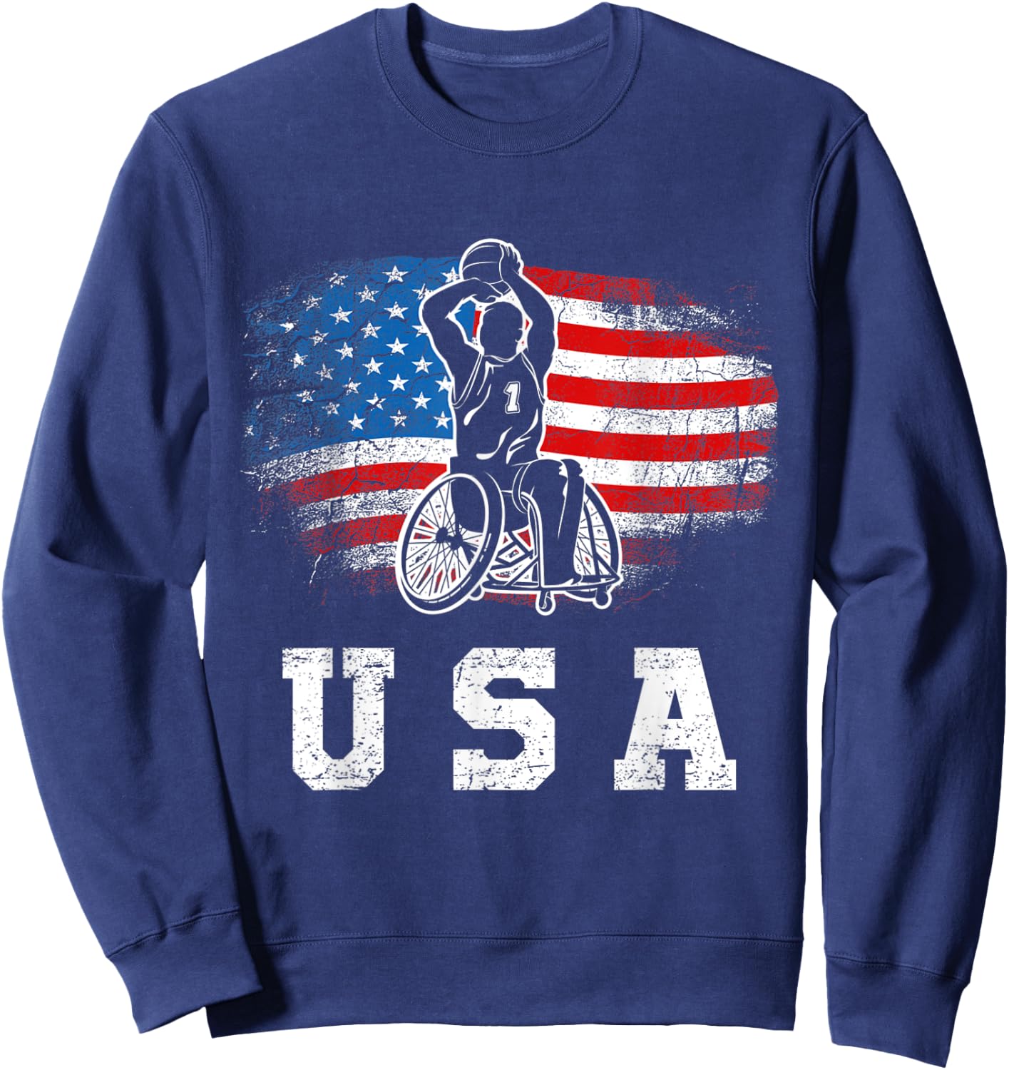 Wheelchair Basketball,Disability Sports Handicap Usa Flag Sweatshirt - Sweatshirt | Navy