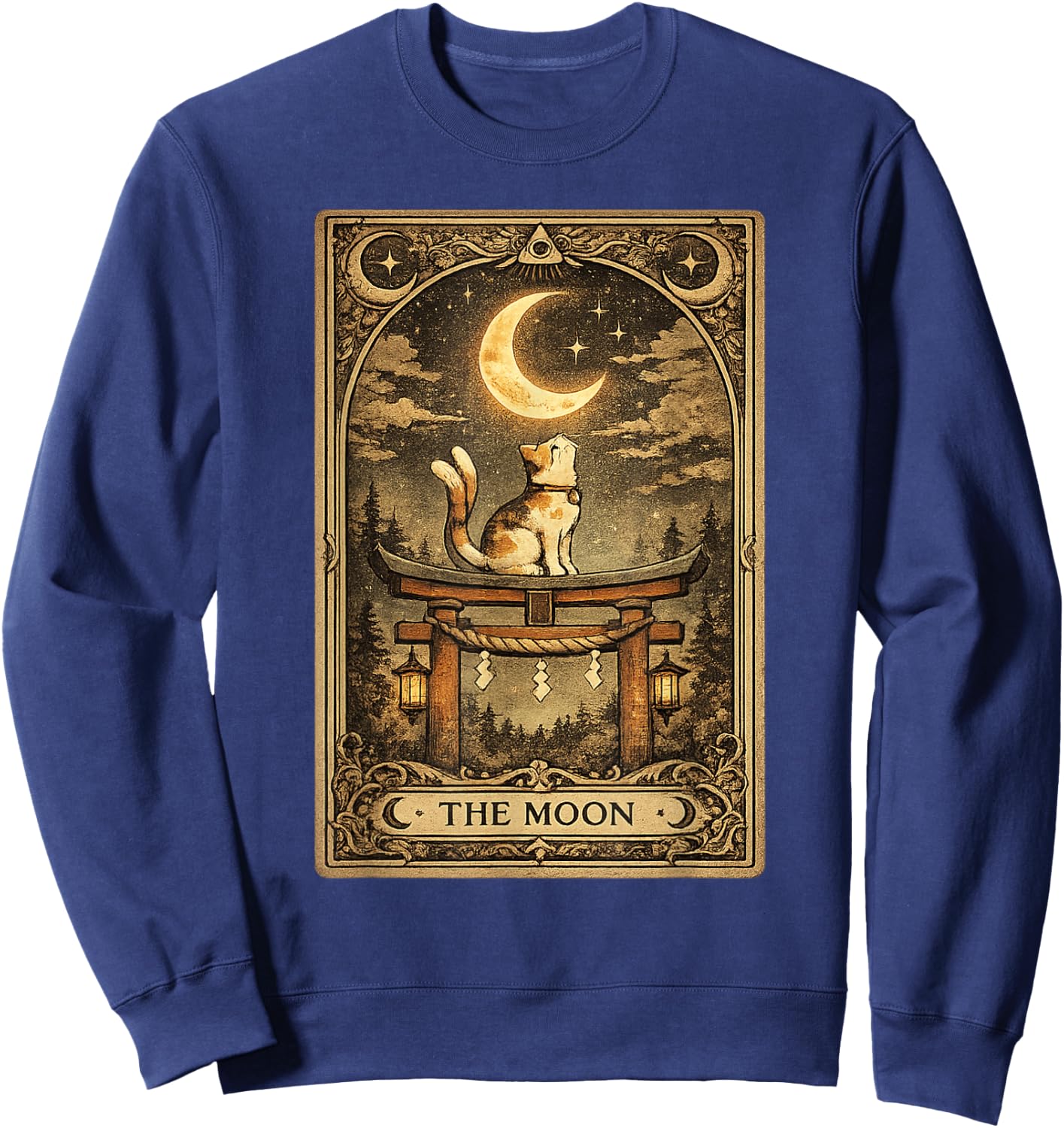 The Moon Tarot Card Nekomata Cat Yokai Japanese Occult Art Sweatshirt - Sweatshirt | Navy