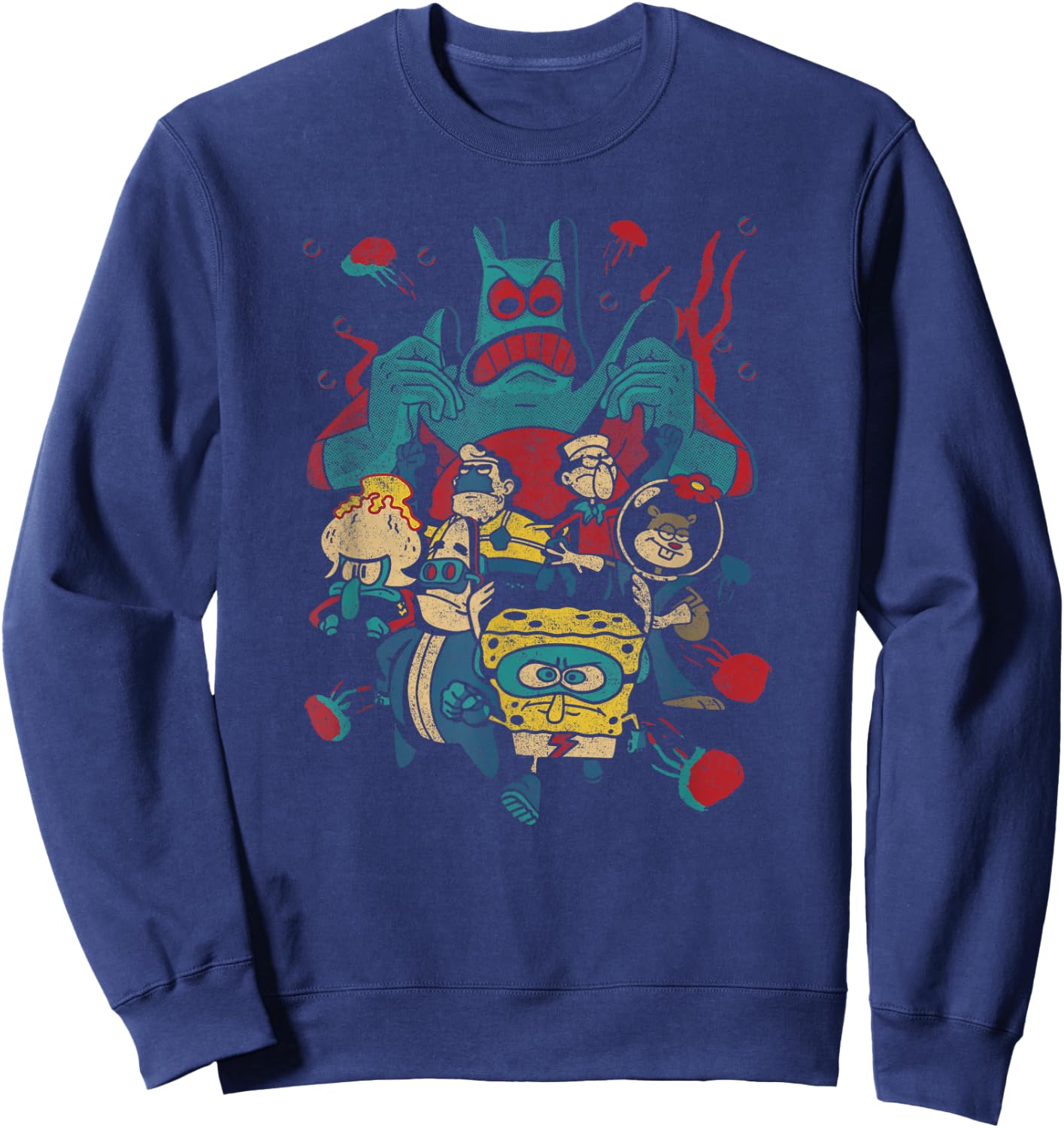 SpongeBob Retro Superhero Group Poster Sweatshirt - Sweatshirt | Navy