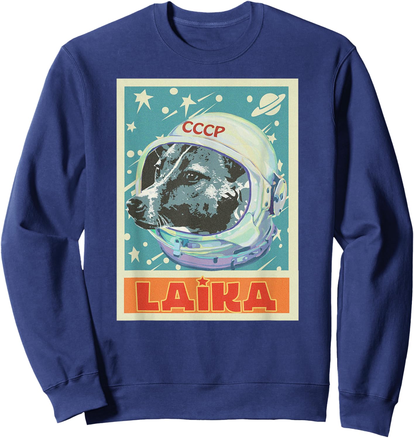 Soviet Union USSR T Astronaut Laika Dog Propaganda Sweatshirt - Sweatshirt | Navy