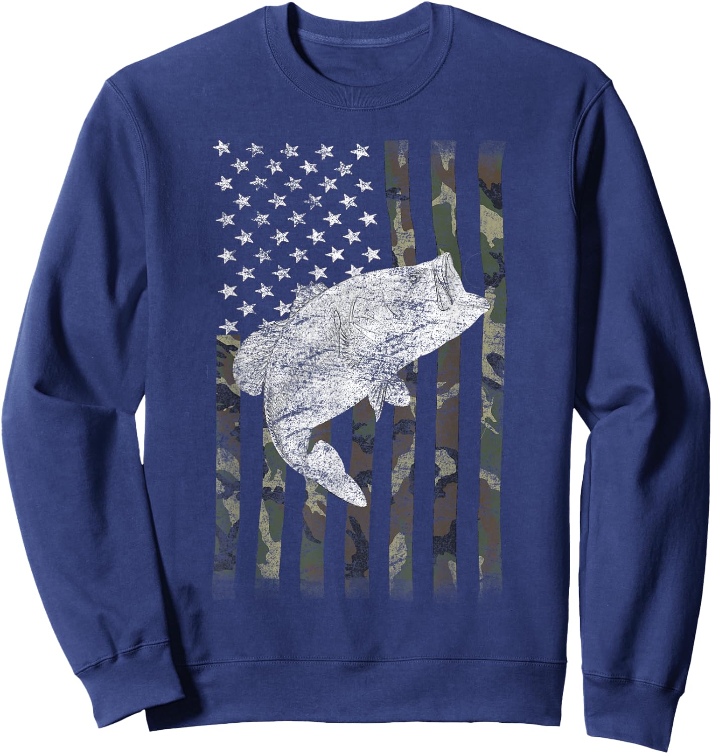 Bass Fishing US American Flag Large Mouth Camo Kids Men Sweatshirt - Sweatshirt | Navy