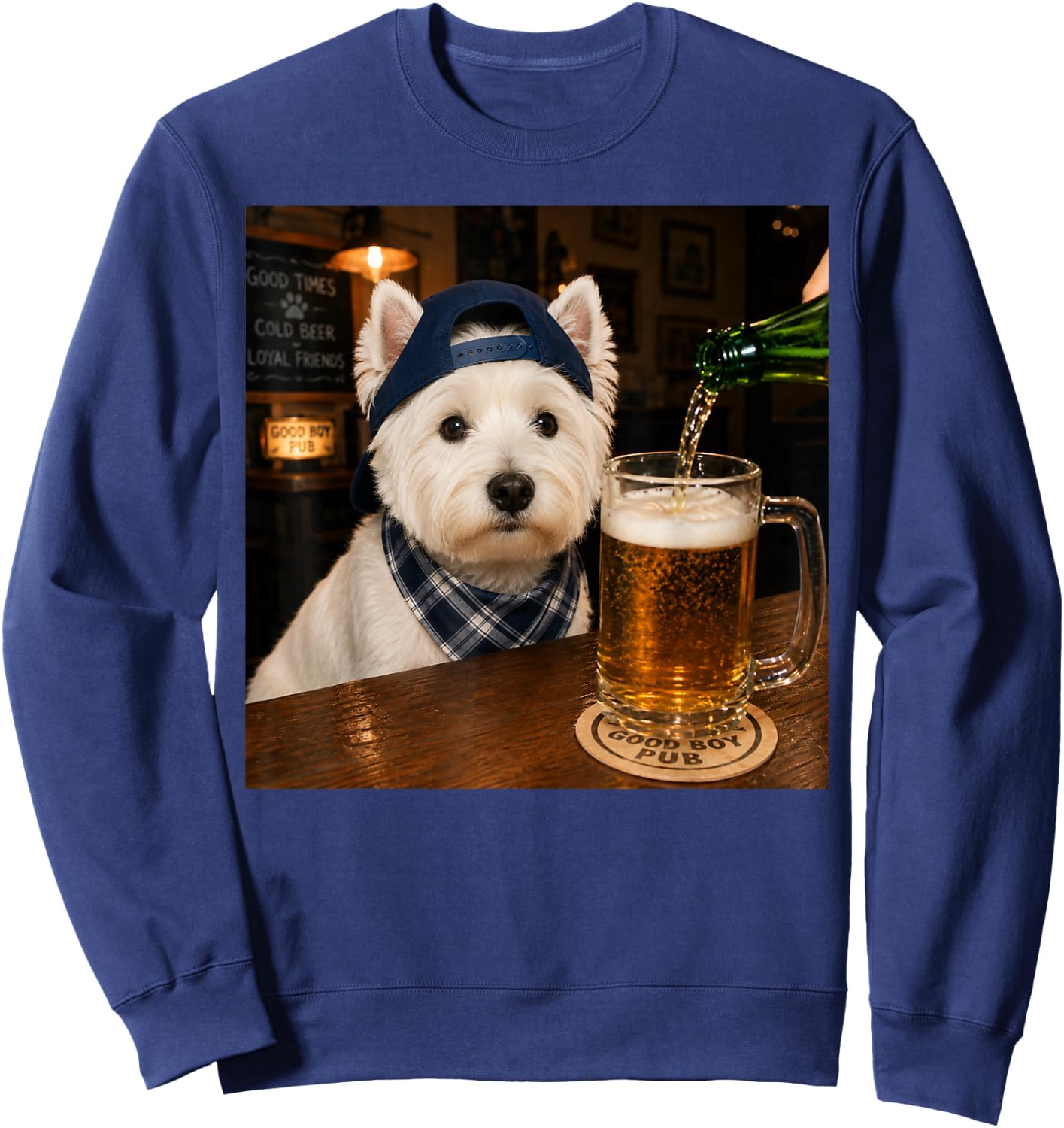 Westie Drinking Beer Funny Dog Meme Sweatshirt - Sweatshirt | Navy