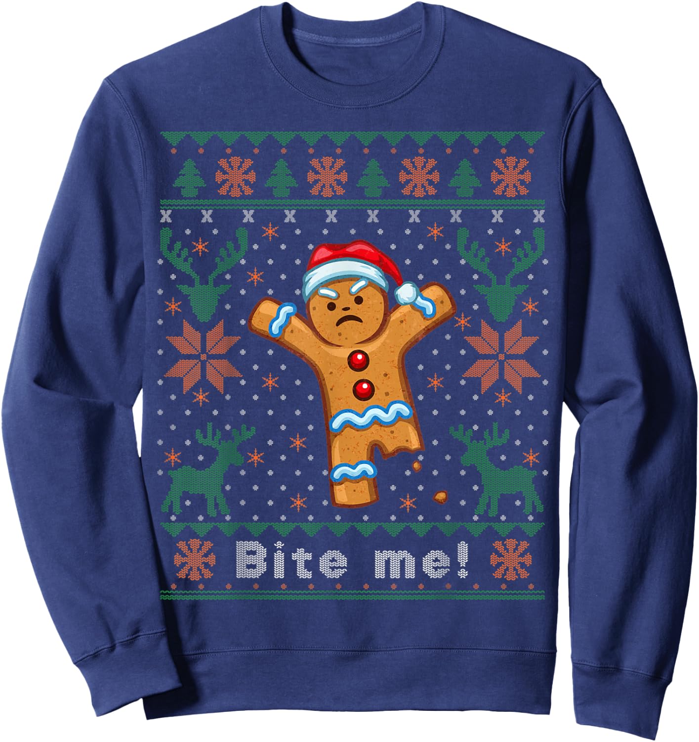 Bite Me Gingerbread Man - Funny Ugly Christmas Sweater Sweatshirt - Sweatshirt | Navy