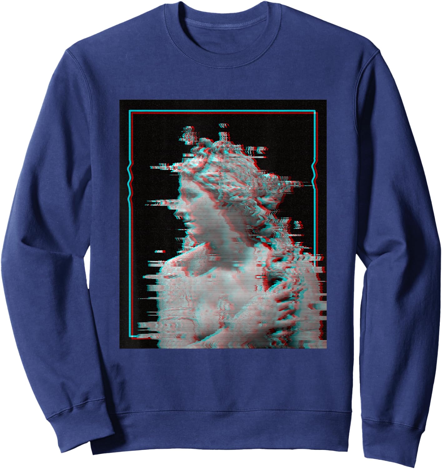 Greek Statue Glitch | Retro Vaporwave Aesthetic 80s 90s Sweatshirt - Sweatshirt | Navy