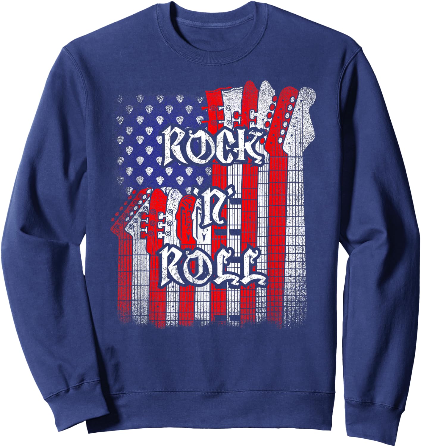 Rock And Roll American Flag Guitar , Independence Day Sweatshirt - Sweatshirt | Navy