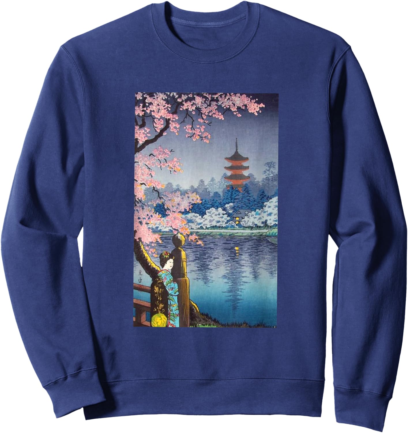 Vintage Woodblock Japanese Art Sweatshirt - Sweatshirt | Navy