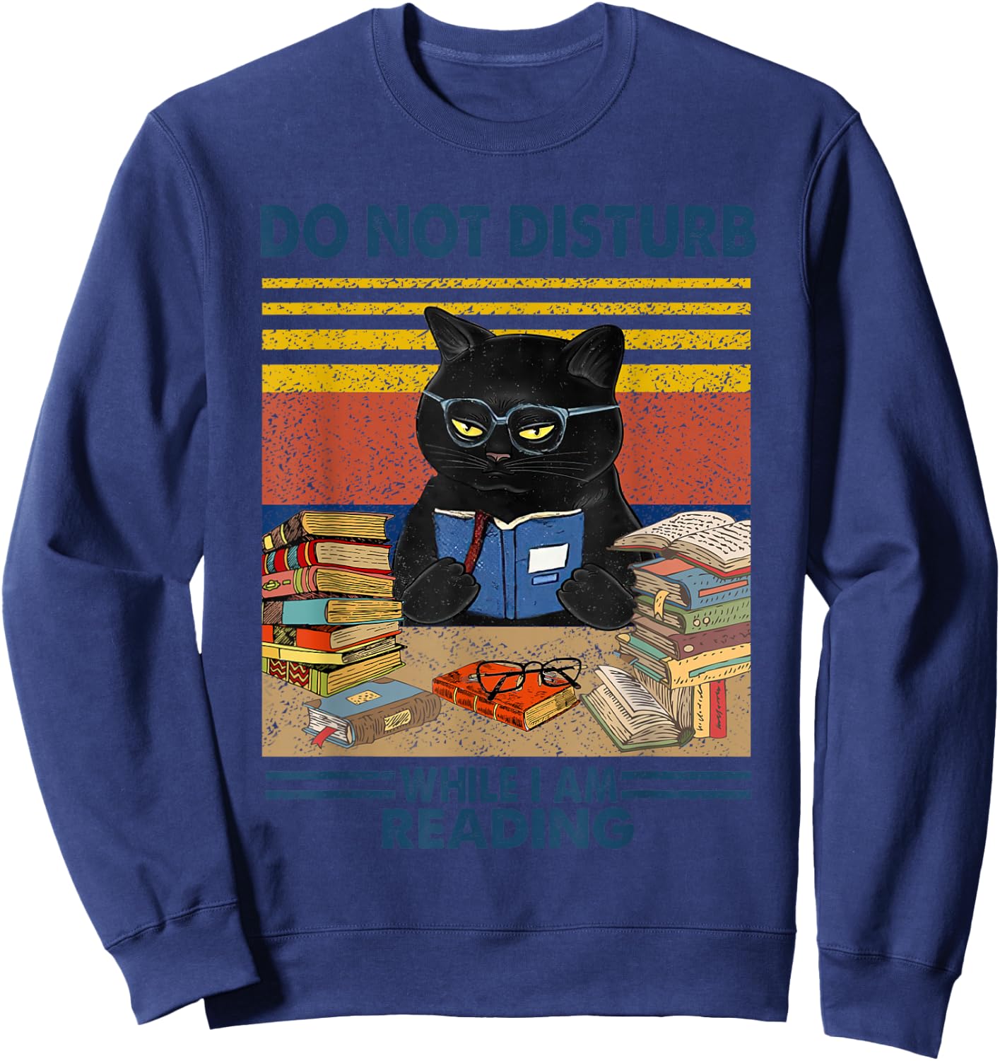 Do Not Disturb When I'm Reading A Book Black Glassed Cat Sweatshirt - Sweatshirt | Navy